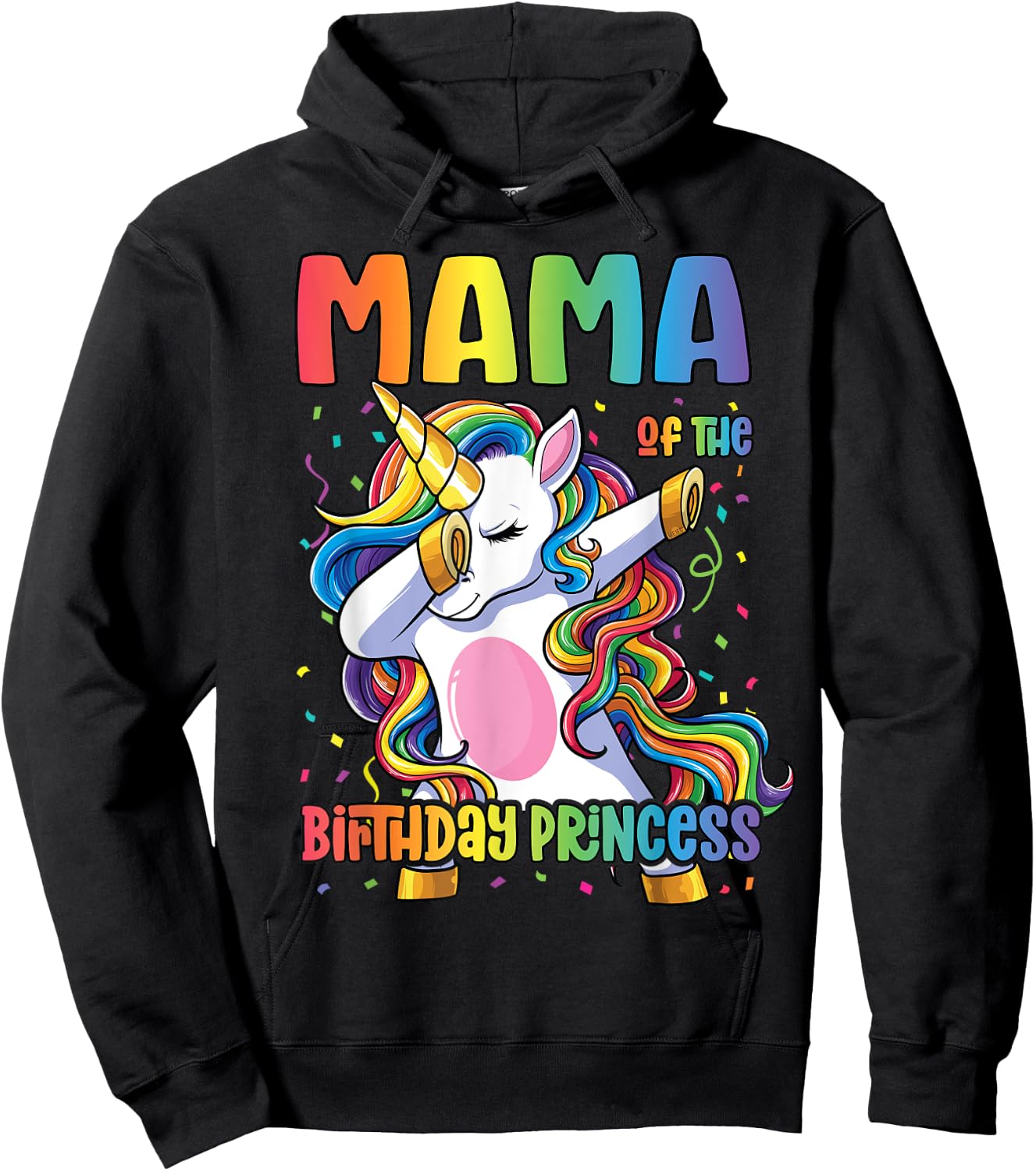 Mama of the Birthday Princess Shirt Mom Dabbing Unicorn Girl Hoodie - Hoodie | Black