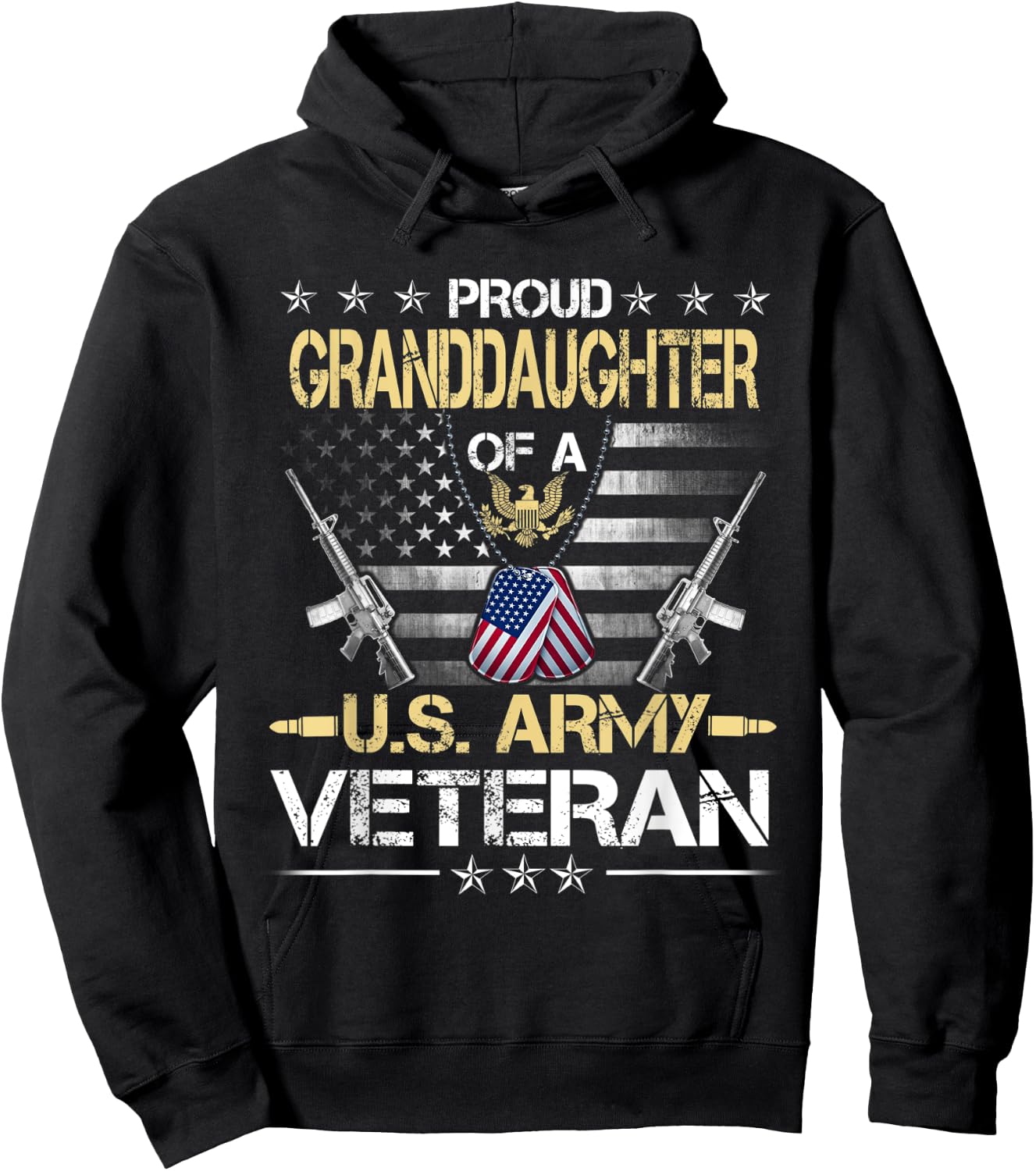 Proud Granddaughter Of A U.S. Army Veteran Flag , Veterans Hoodie - Hoodie | Black