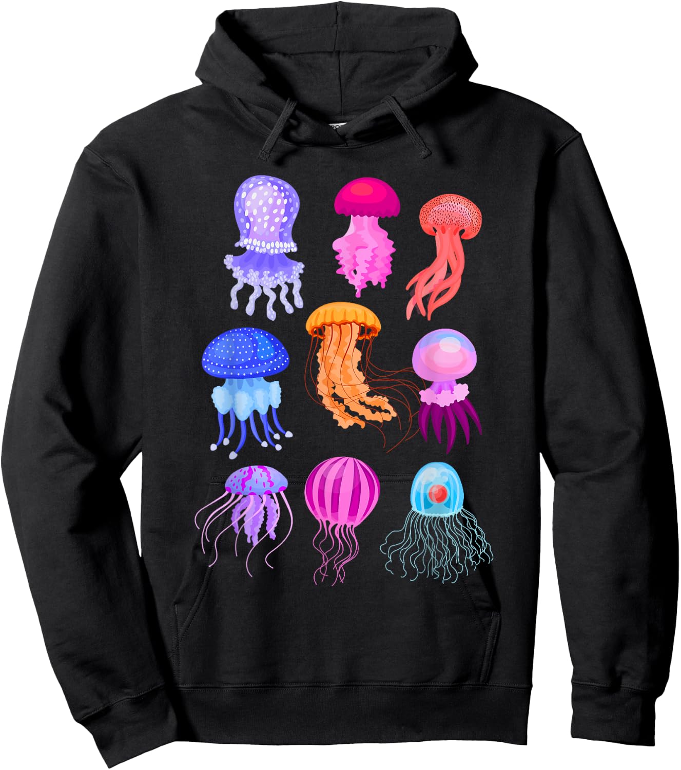 Retro Jellyfish Design Hoodie - Hoodie | Black