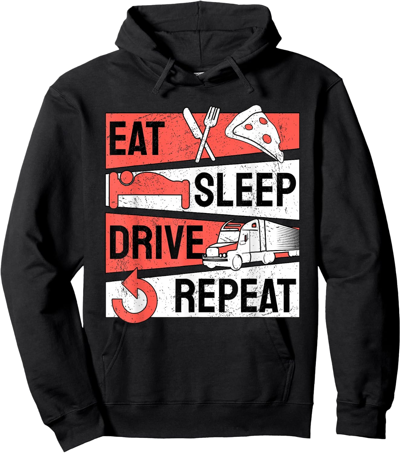 Trucker Truck Driver Trucking Eat Sleep Drive Repeat Hoodie - Hoodie | Black