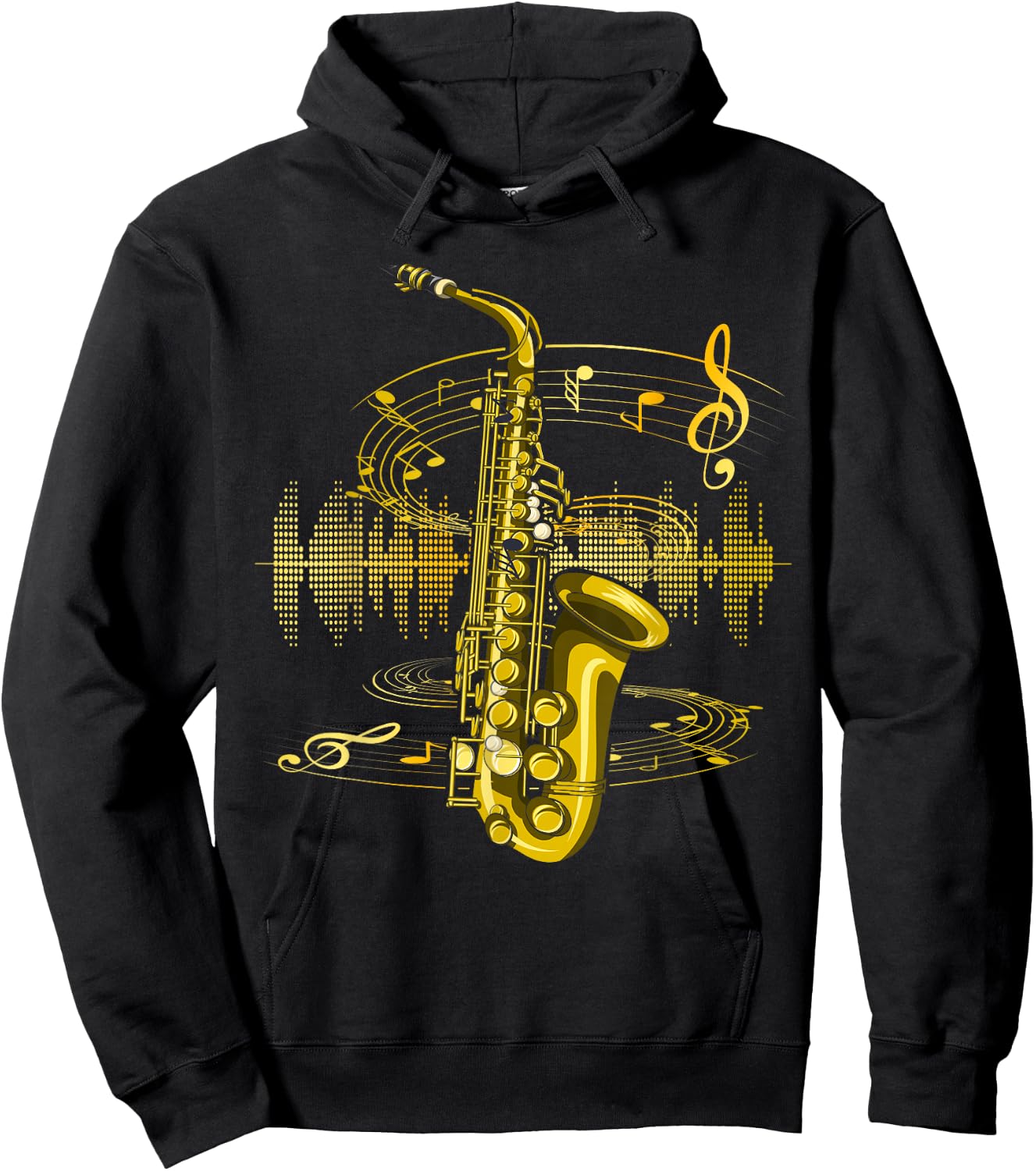 Music Sheet Music Saxophonist Clef Jazz Musician Saxophone Hoodie - Hoodie | Black
