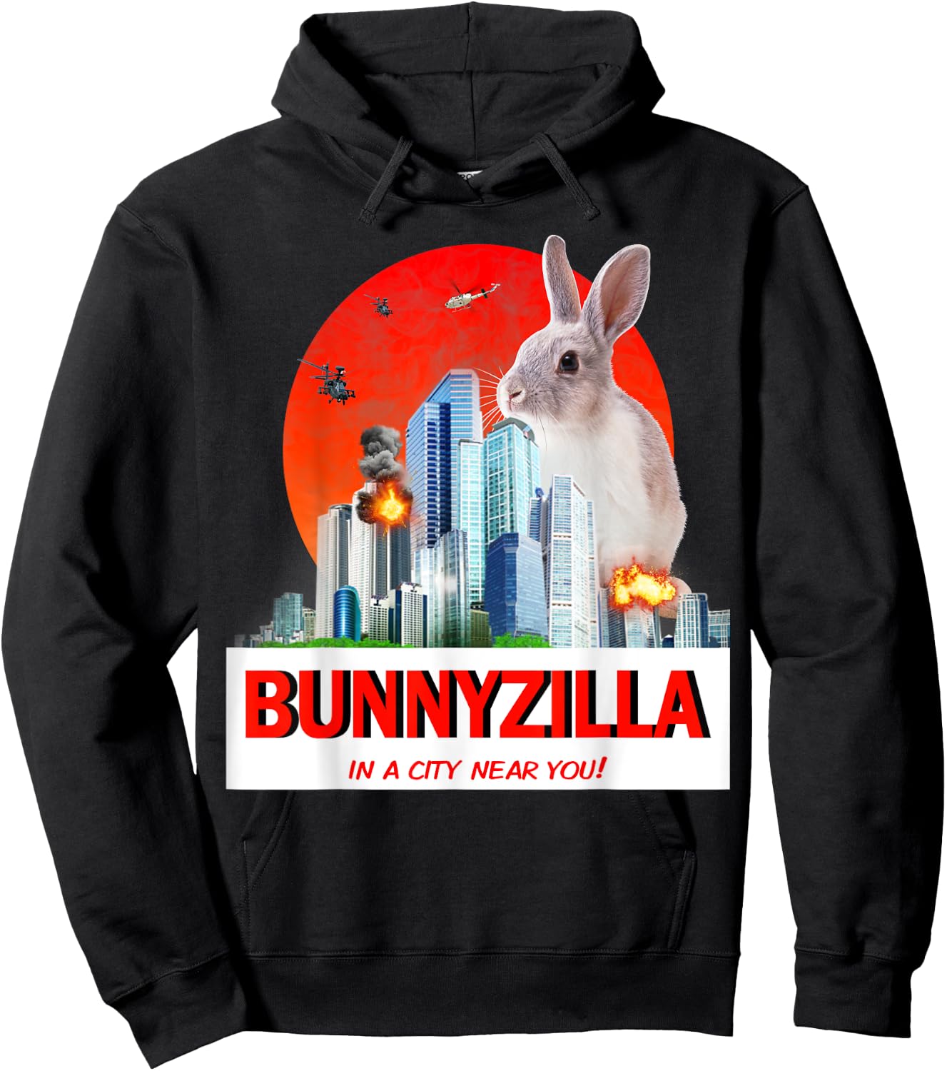 Bunny Rabbit Lovers Fun Bunny Bunnyzilla Gift Hoodie - Hoodie | Black