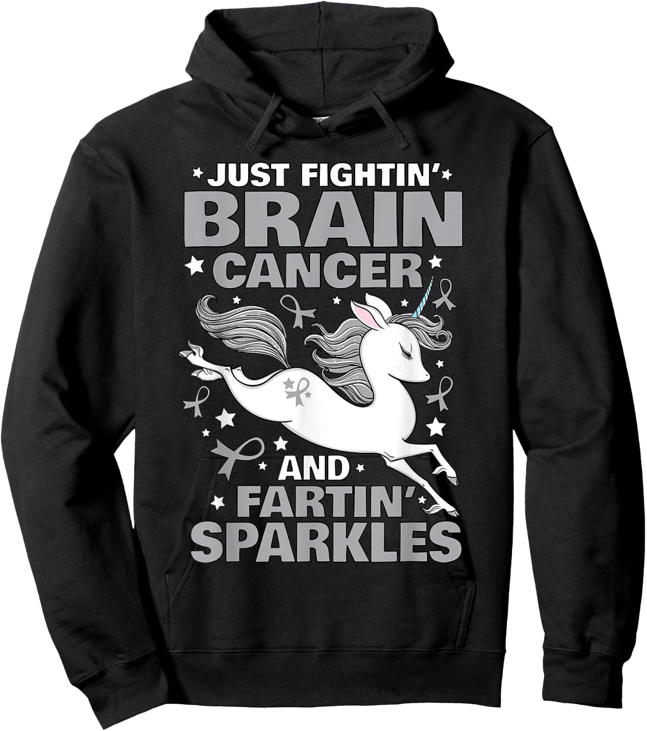 Fighting Brain Cancer Quote Farting Unicorn Funny Gift Hoodie - Hoodie | Black