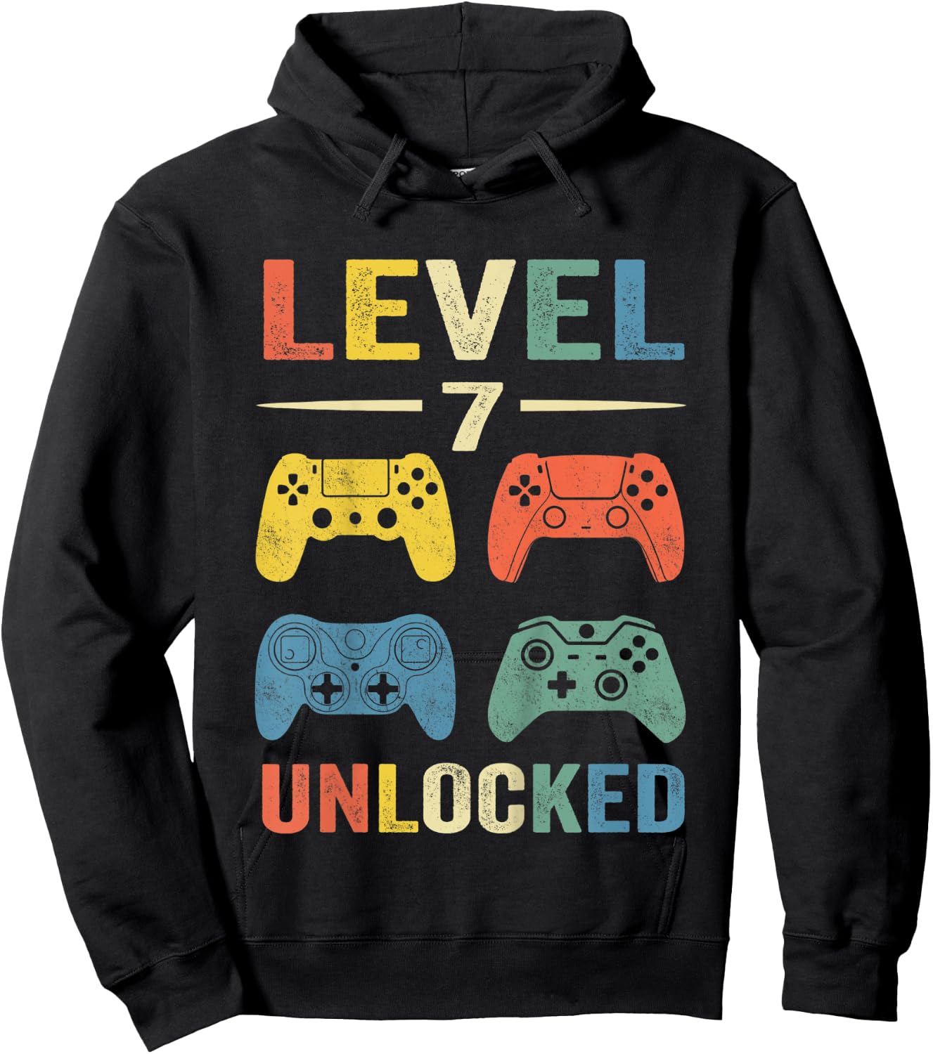 Kids Level 7 Unlocked Video Game 7th Birthday Gift Hoodie - Hoodie | Black