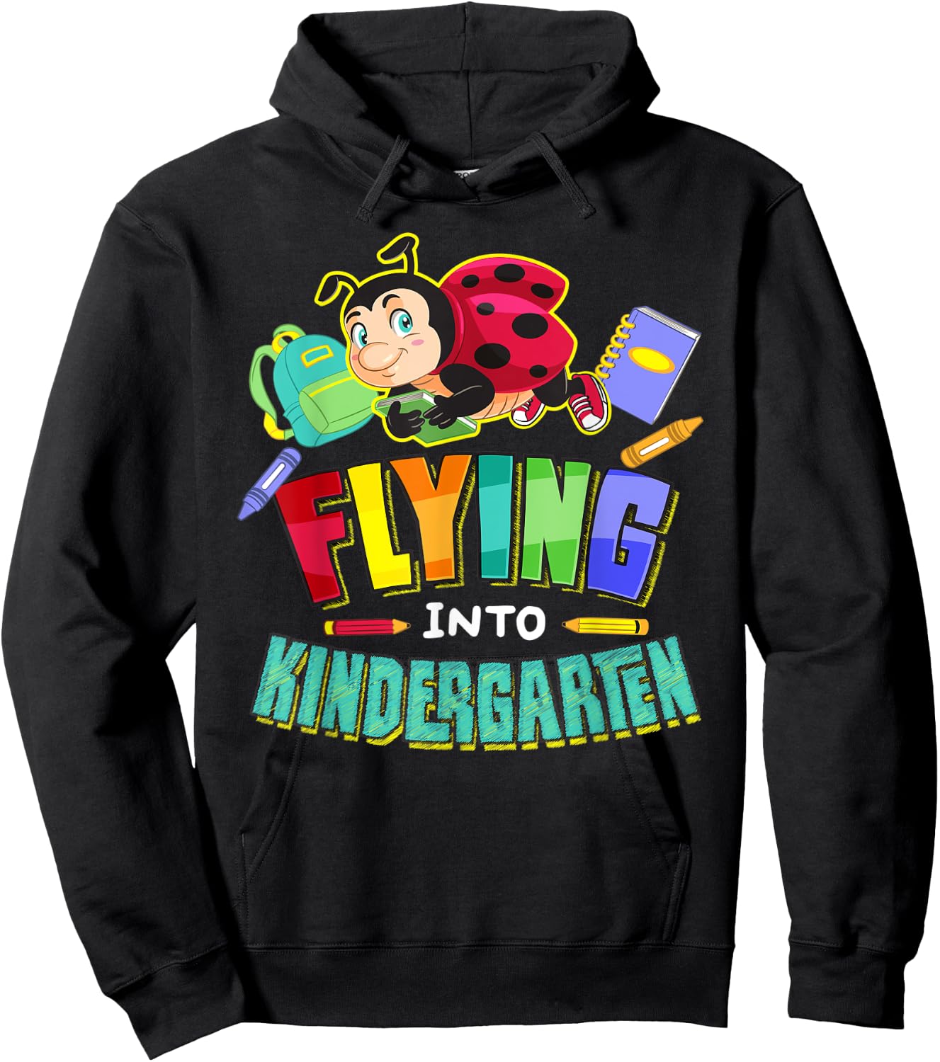 Flying Into Kindergarten Ladybug Back To School First Day Hoodie - Hoodie | Black