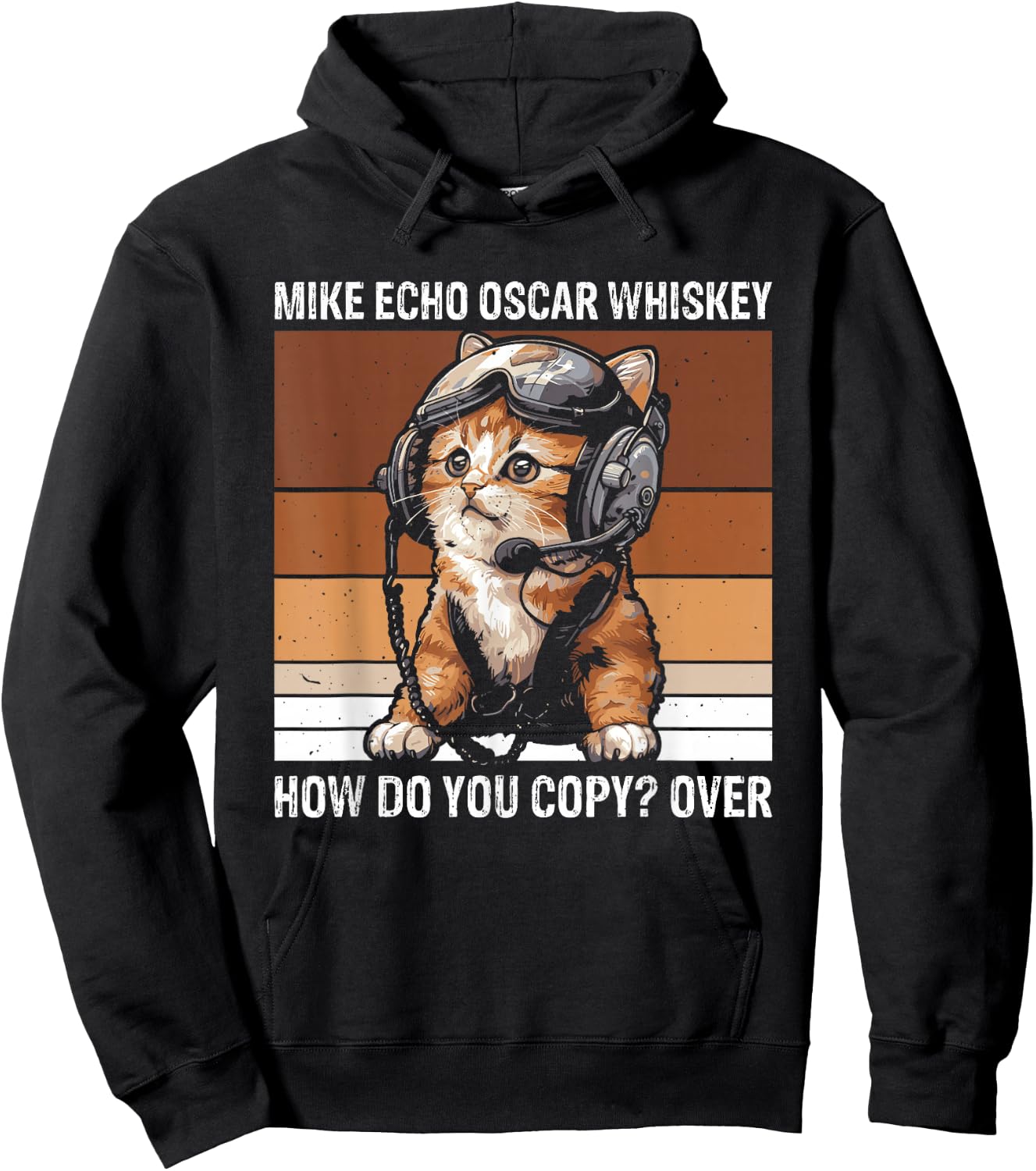 Pilot Cat Moew Aviation Language Mike Echo Oscar Whiskey How Do You Copy Over , Small, Black Hoodie - Hoodie | Black