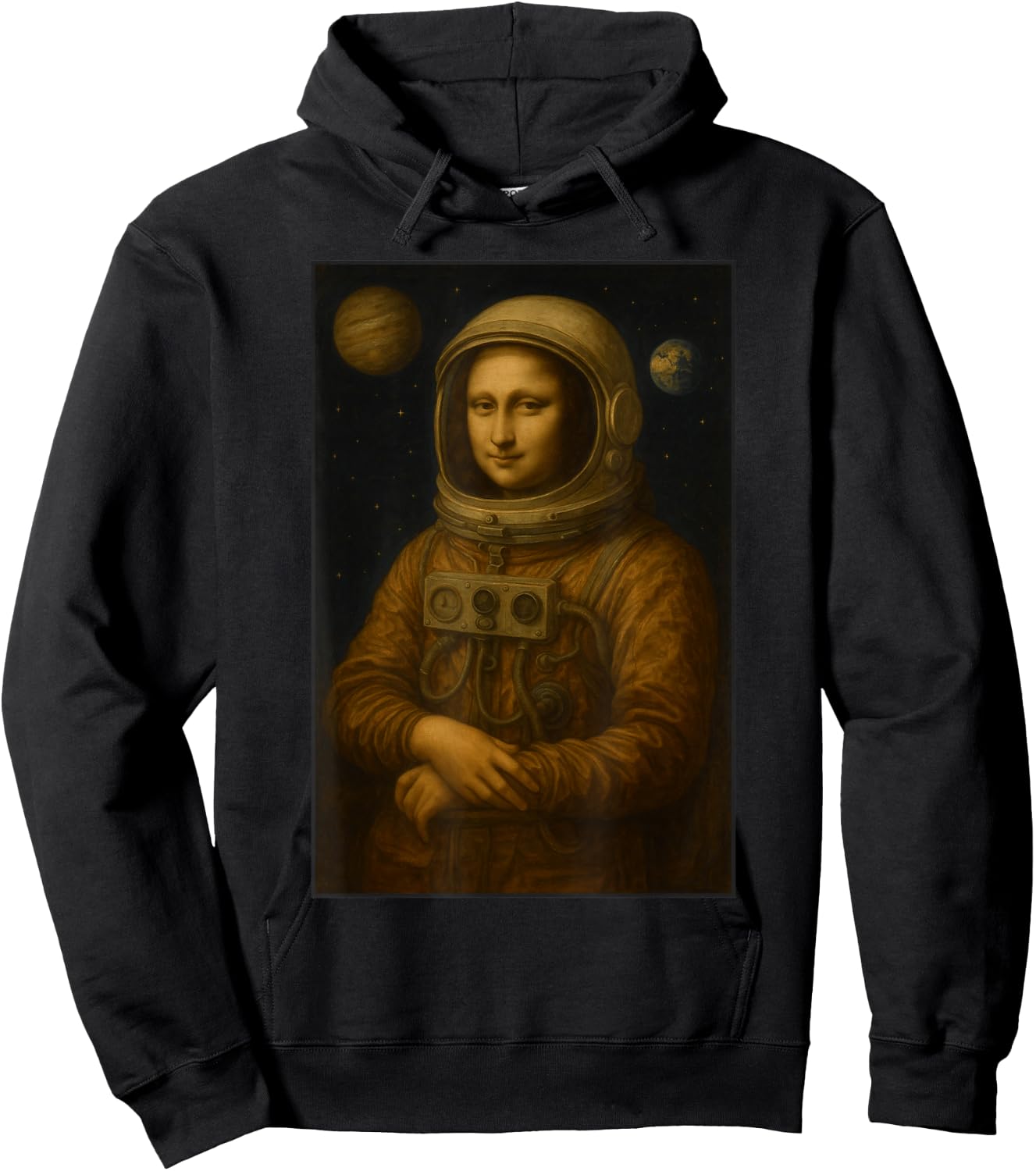 Mona Lisa Astronaut Space Art Aesthetic Cosmic Renaissance Hoodie - Hoodie | Black