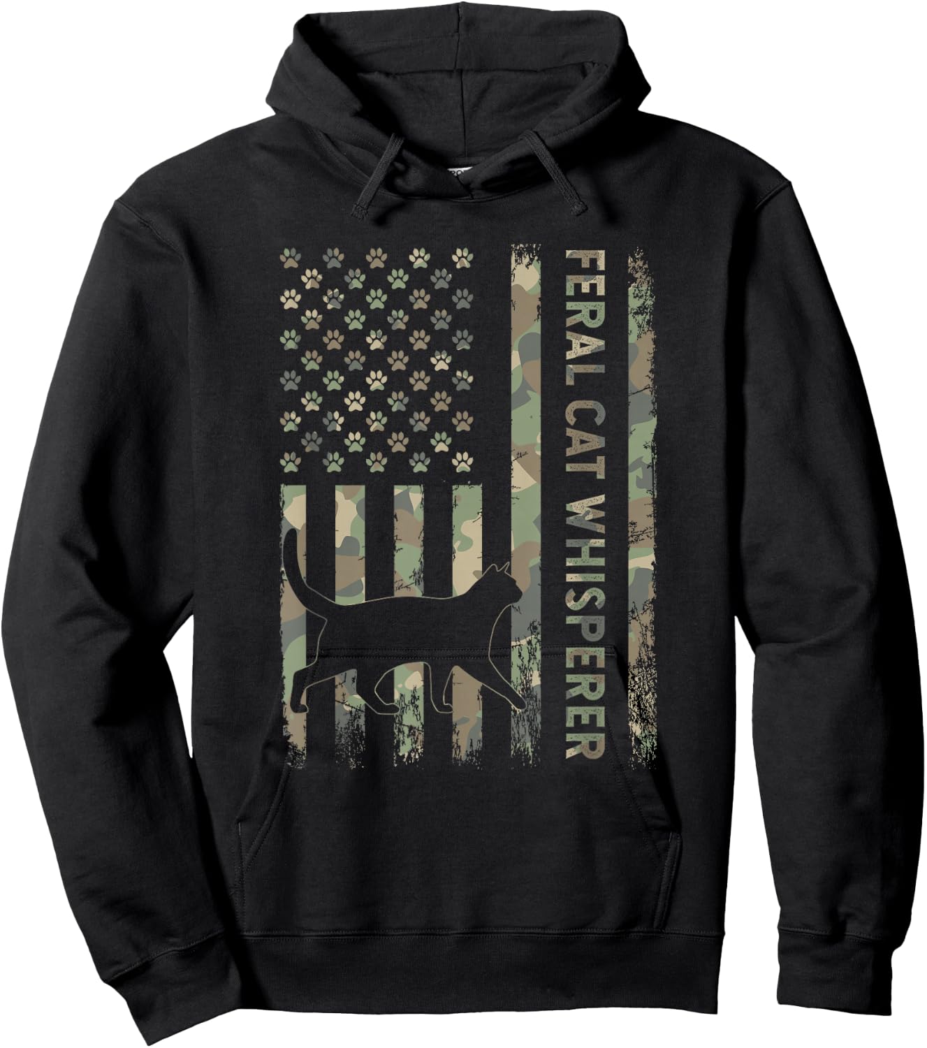 Feral Cat Whisperer Dad Camo USA Flag Hoodie - Hoodie | Black