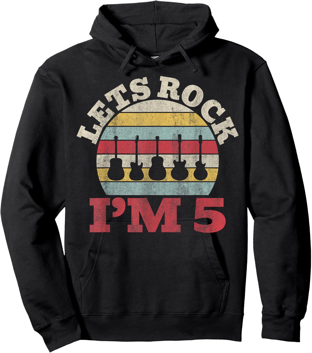 Lets Rock Im 5 Birthday 5th Rock and Roll Hoodie - Hoodie | Black