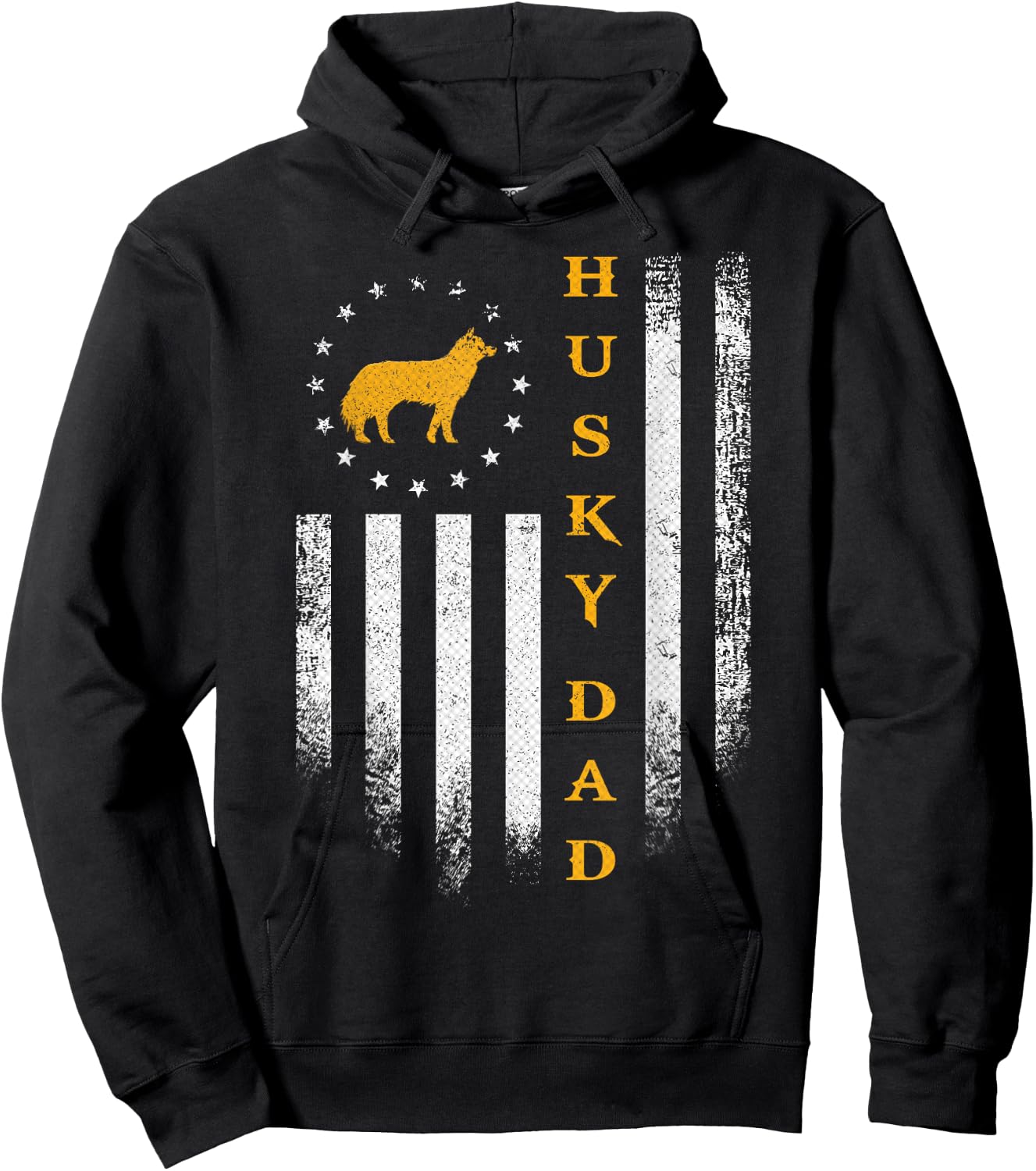 Vintage USA Flag Proud Siberian Husky Dog Dad Silhouette Kids Men Hoodie - Hoodie | Black