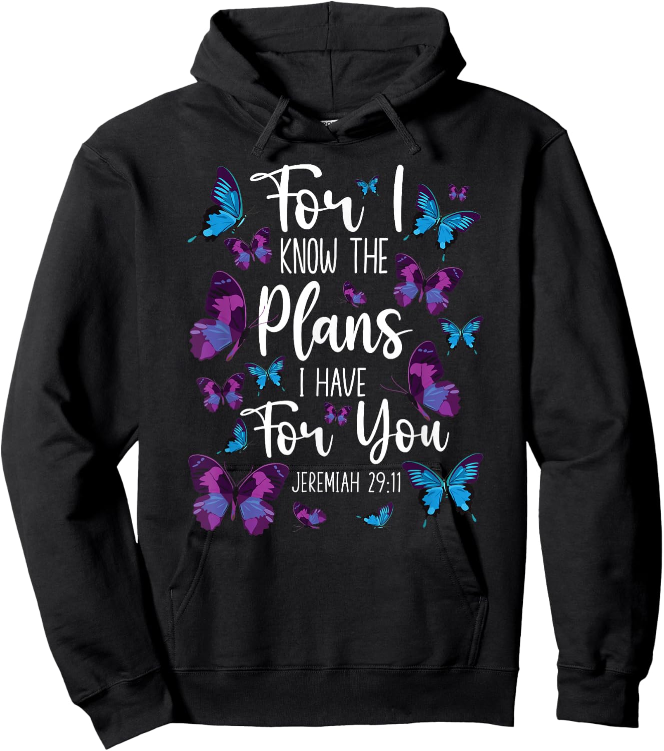 Christian Bible Verse Quote Butterfly Jeremiah 29:11 Hoodie - Hoodie | Black