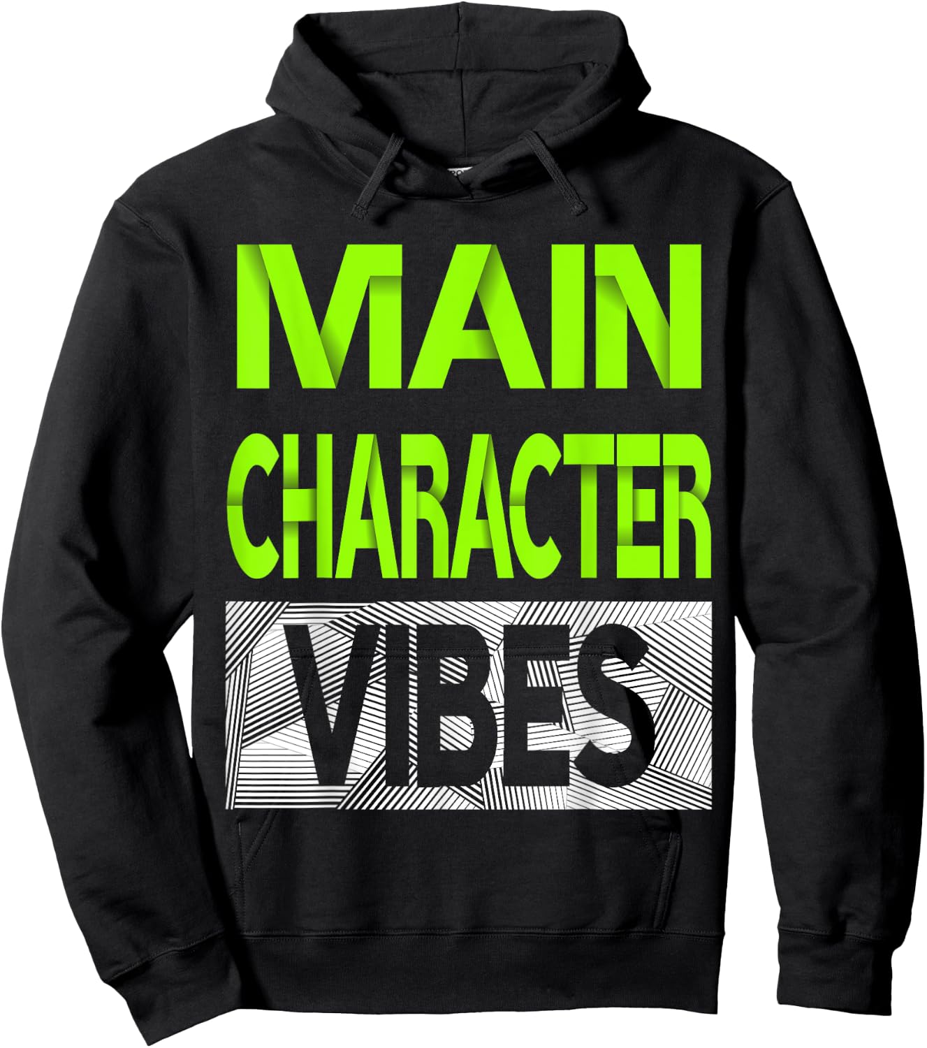 Main Character Vibes Green Color Graphic Hoodie - Hoodie | Black