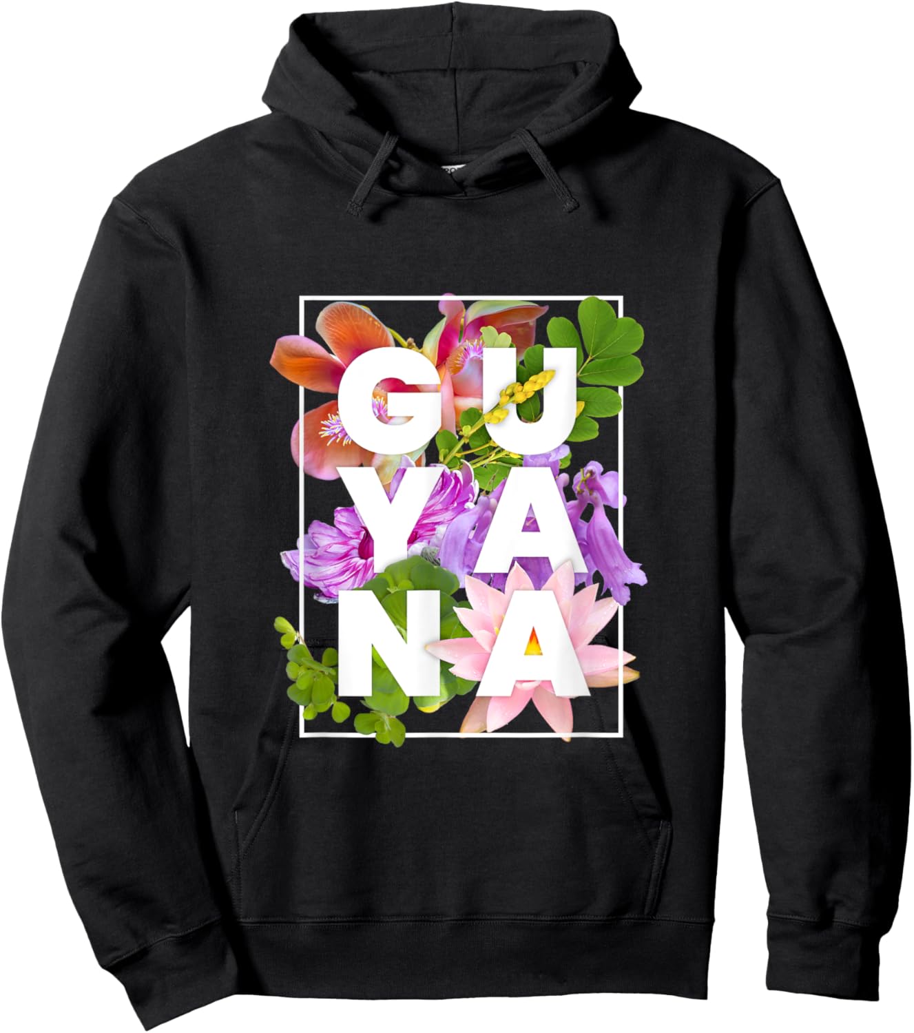 Flowers of Guyana Word Art - Guyanese Pride Hoodie - Hoodie | Black