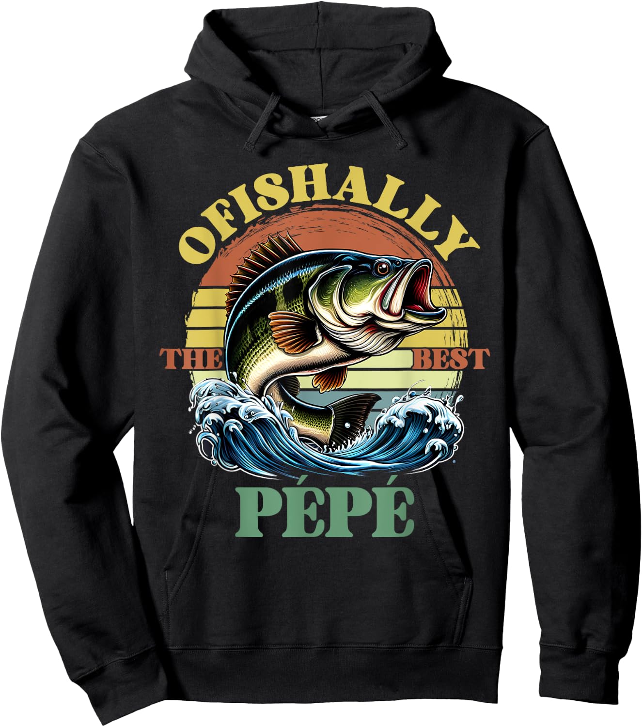Ofishally The Best Pepe Retro Vintage Bass Fishing Hoodie - Hoodie | Black
