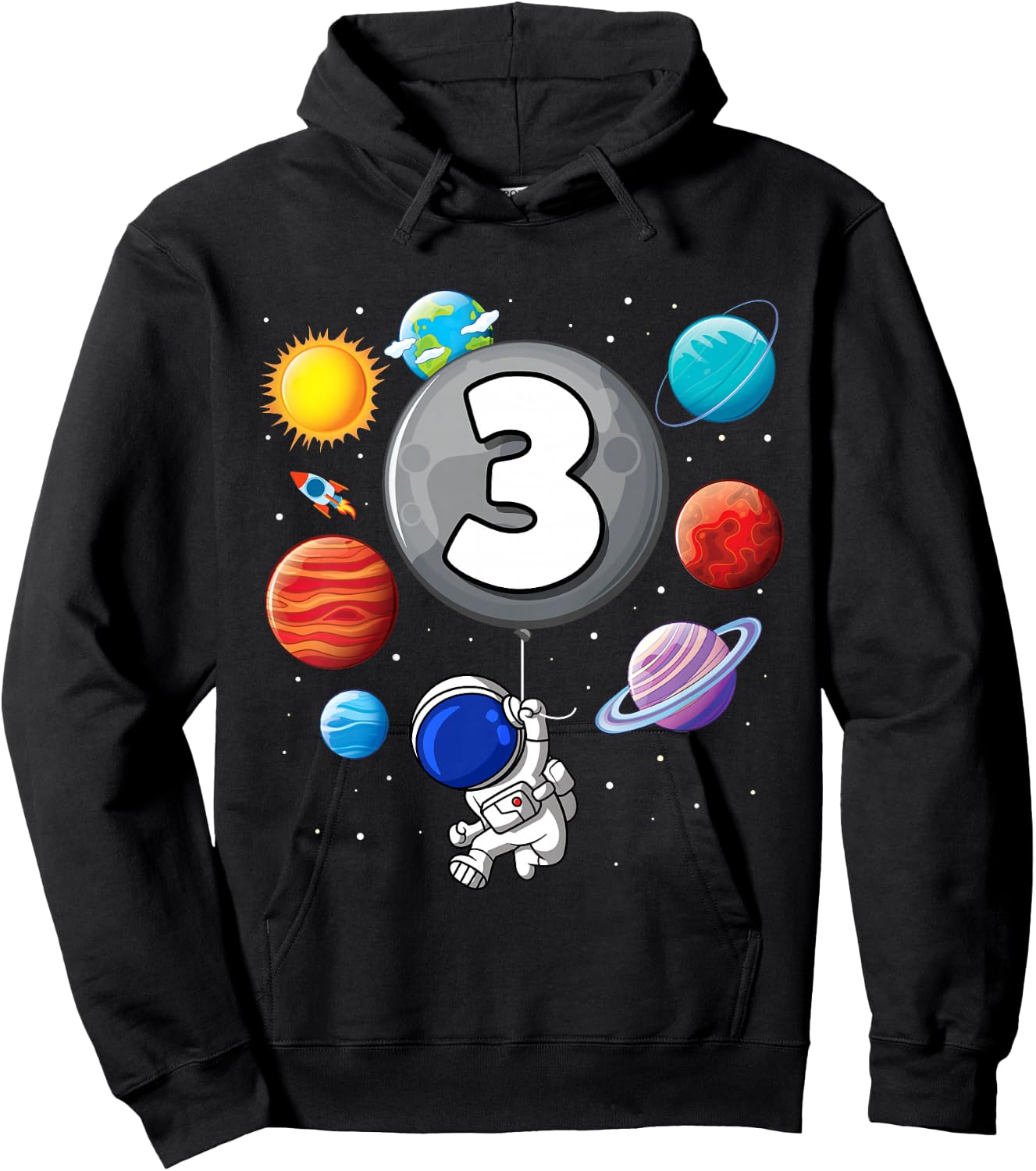 Kids Space 3rd Birthday Astronaut Balloon Planet 3 Year Old Boy Hoodie - Hoodie | Black