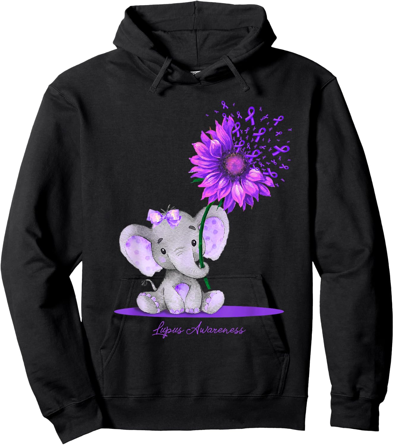 LUPUS AWARENESS Cute Elephant Sunflower Purple Ribbon Gift Hoodie - Hoodie | Black