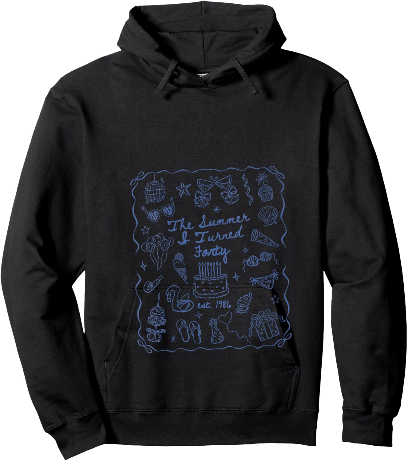 Women's Summer I Turned Forty Coquette Bow Coastal 40th Birthday V-Neck Hoodie - Hoodie | Black