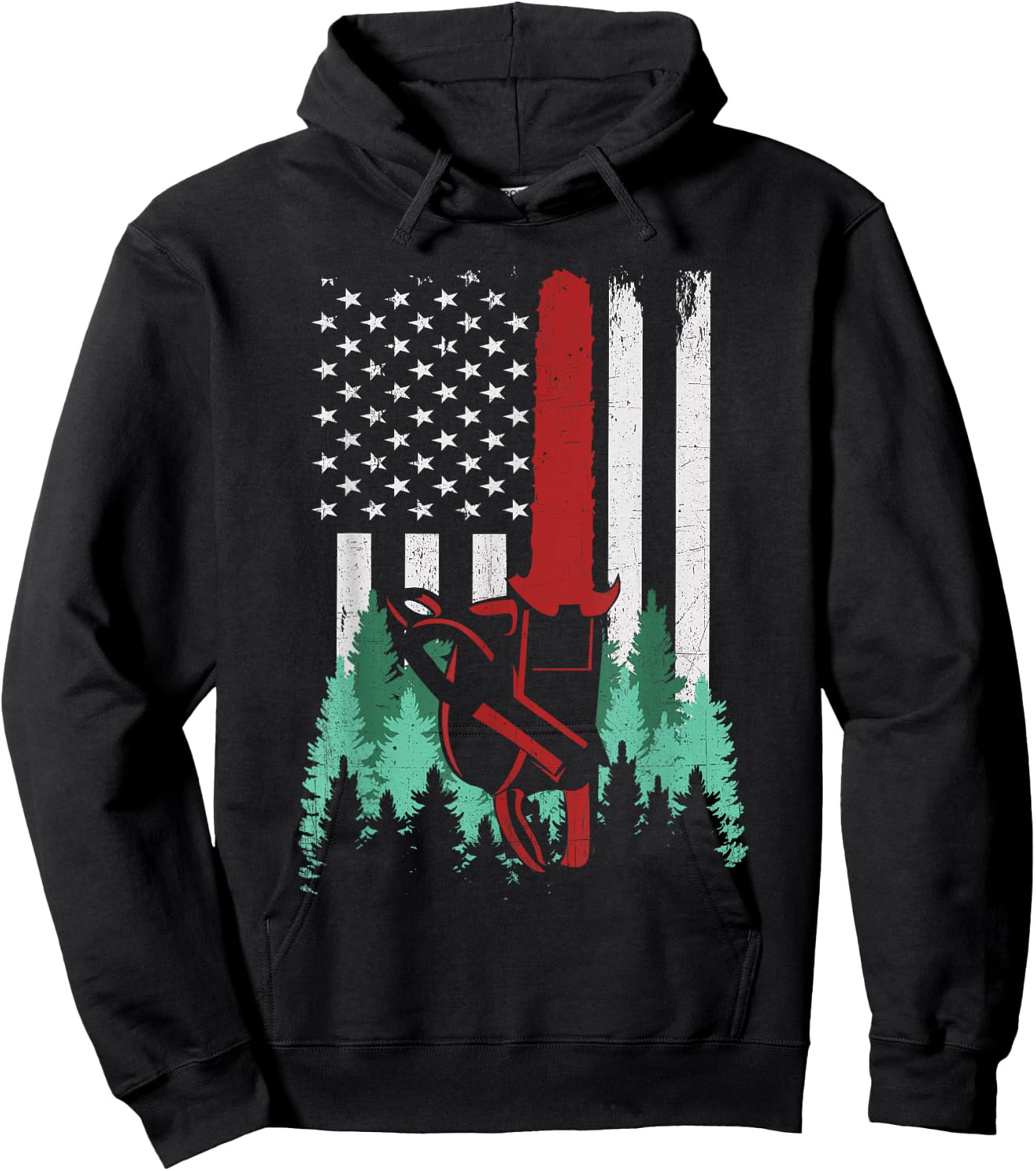 Funny Thin Red Line Logger Arborist Lumberjack American Flag Women Men Hoodie - Hoodie | Black
