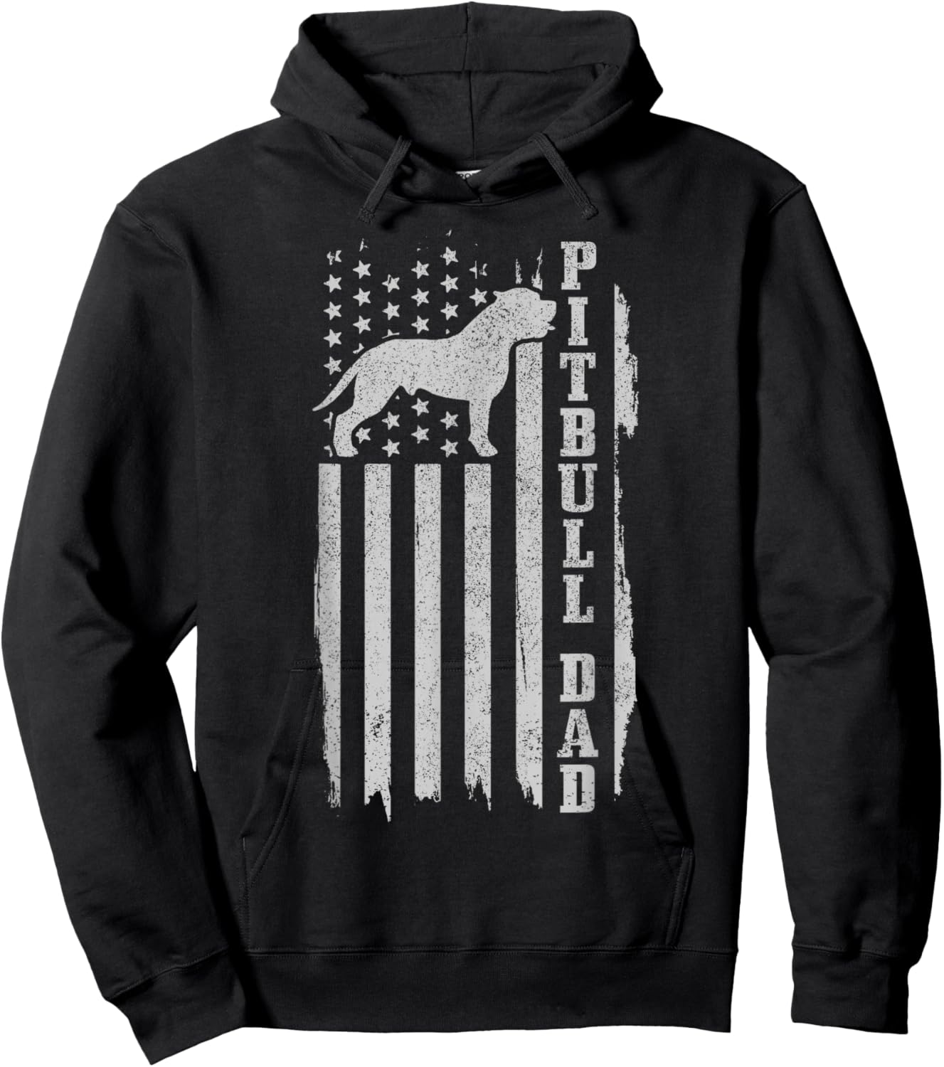 Pitbull Dad Vintage American Flag Patriotic Pitbull Dog Hoodie - Hoodie | Black