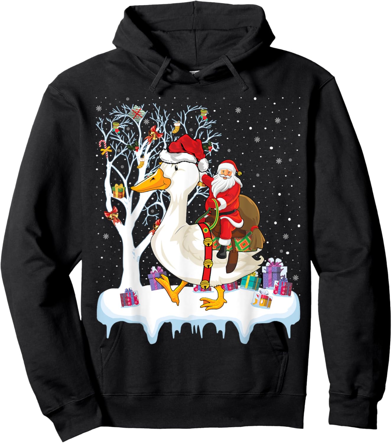 Goose Duck Bird Lover Xmas Gift Santa Riding Goose Christmas Hoodie - Hoodie | Black