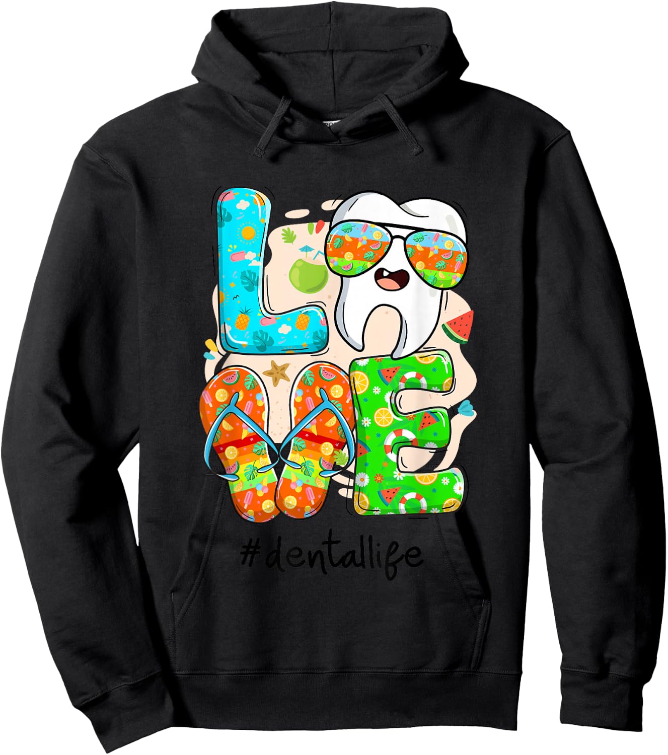 LOVE Dental Life Cute Tooth Flip Flops Summer Dentist Gifts Hoodie - Hoodie | Black