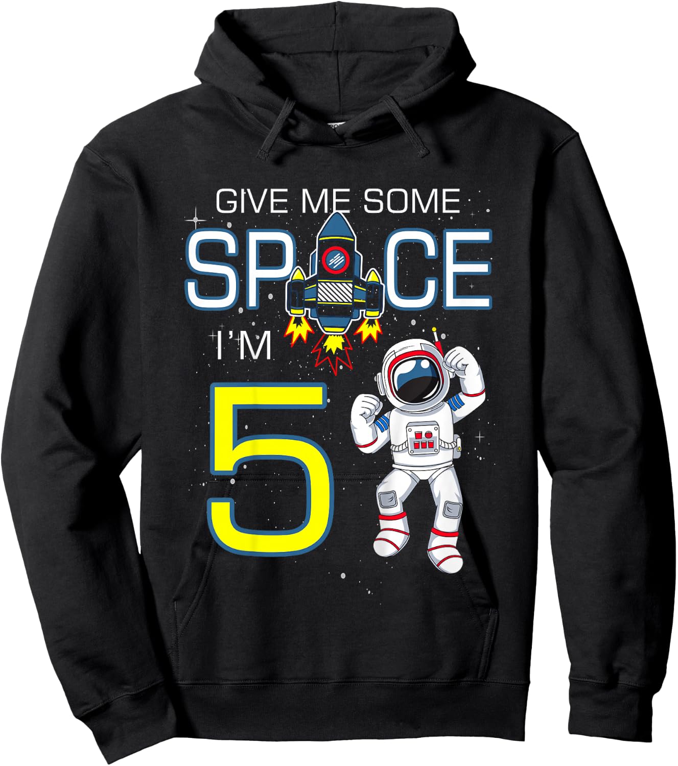 Outer Space 5 Year Old 5th Birthday Space Ship Planet Party Hoodie - Hoodie | Black