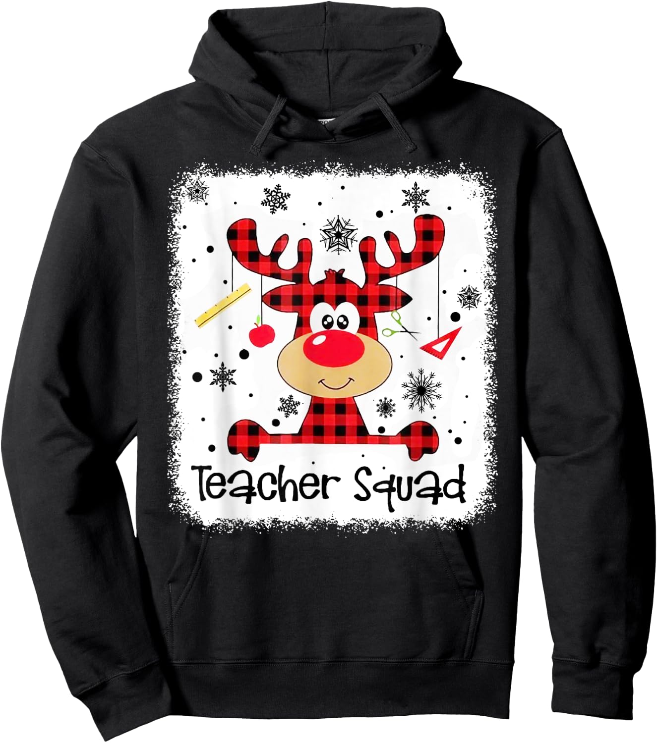 Teacher Squad Cute Red Plaid Reindeer Snow Lover Christmas Hoodie - Hoodie | Black