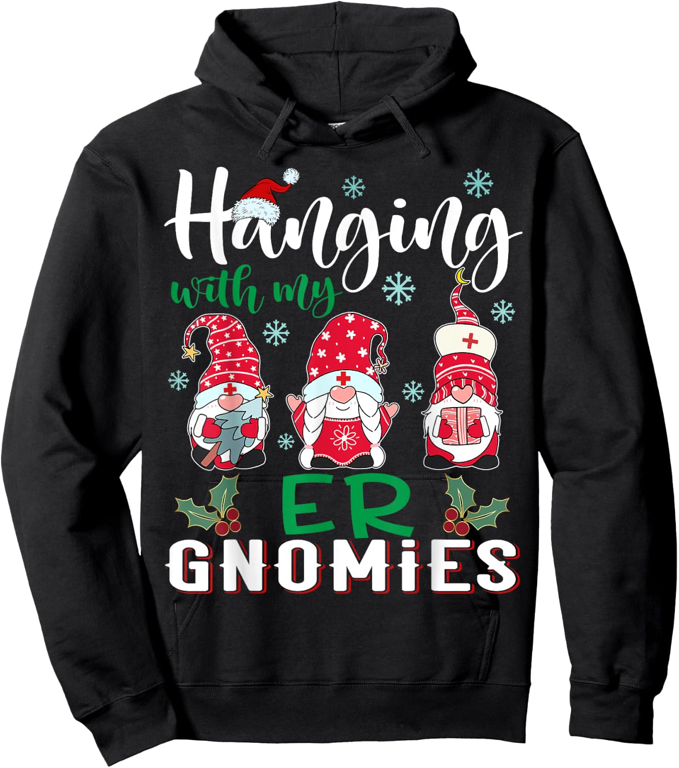 Hanging With My ER Gnomies Nurse Christmas Santa Hat Hoodie - Hoodie | Black