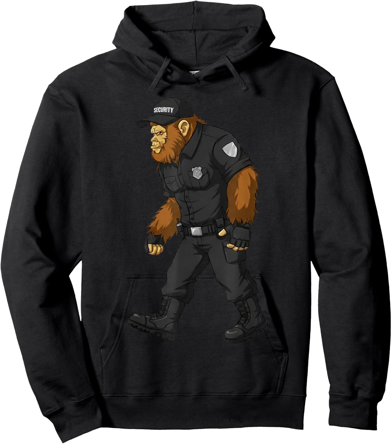 Bigfoot Security Guard Patrol Funny Sasquatch Lover Watching Hoodie - Hoodie | Black
