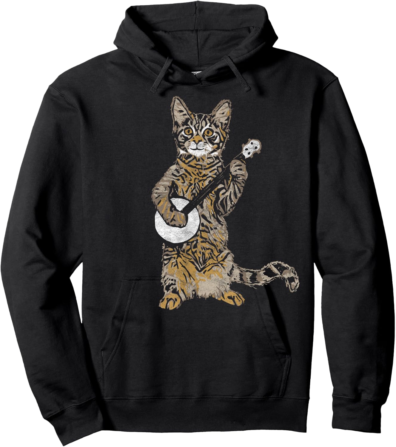 Banjo Cat - Funny Retro Style Bluegrass & Tabby Cat Lover Hoodie - Hoodie | Black