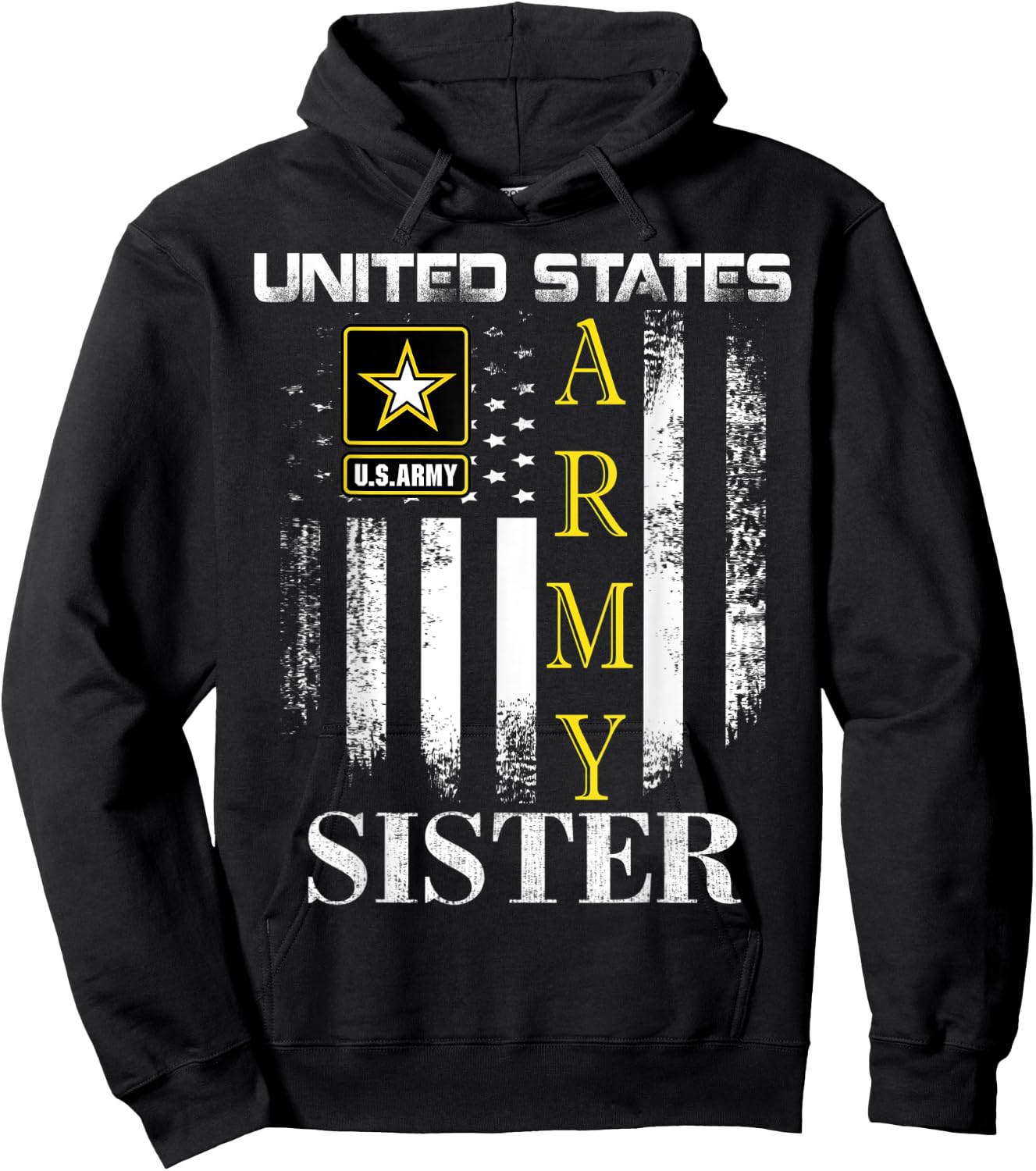 Vintage United States Army Sister With American Flag Gift Hoodie - Hoodie | Black