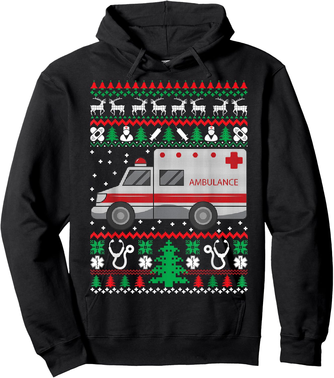 Sanitäter Geschenke Paramedic Gifts EMT EMS Ugly Christmas Funny Holiday Hoodie - Hoodie | Black