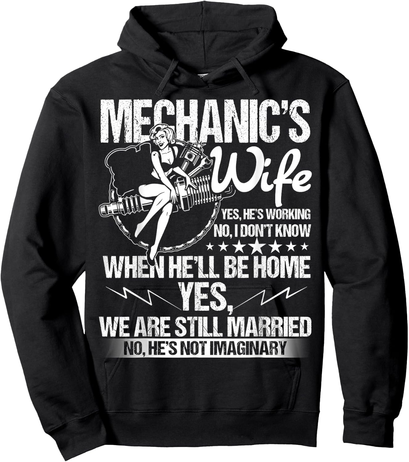 I'm A Mechanic's Wife T Shirt, Mechanic Husband T Shirt Hoodie - Hoodie | Black