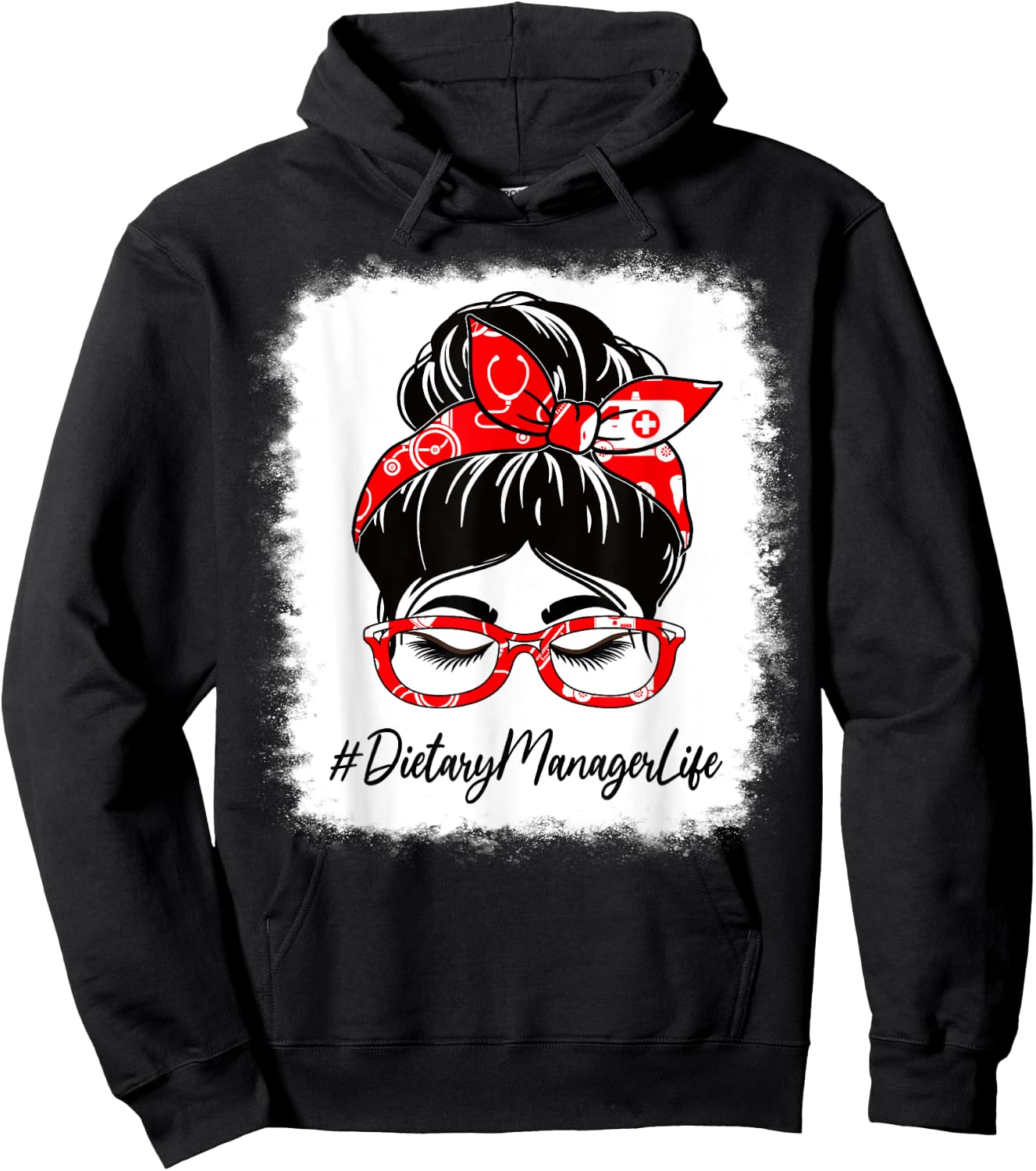 Dietary Manager Bleached Messy Bun Appreciation Day Hoodie - Hoodie | Black