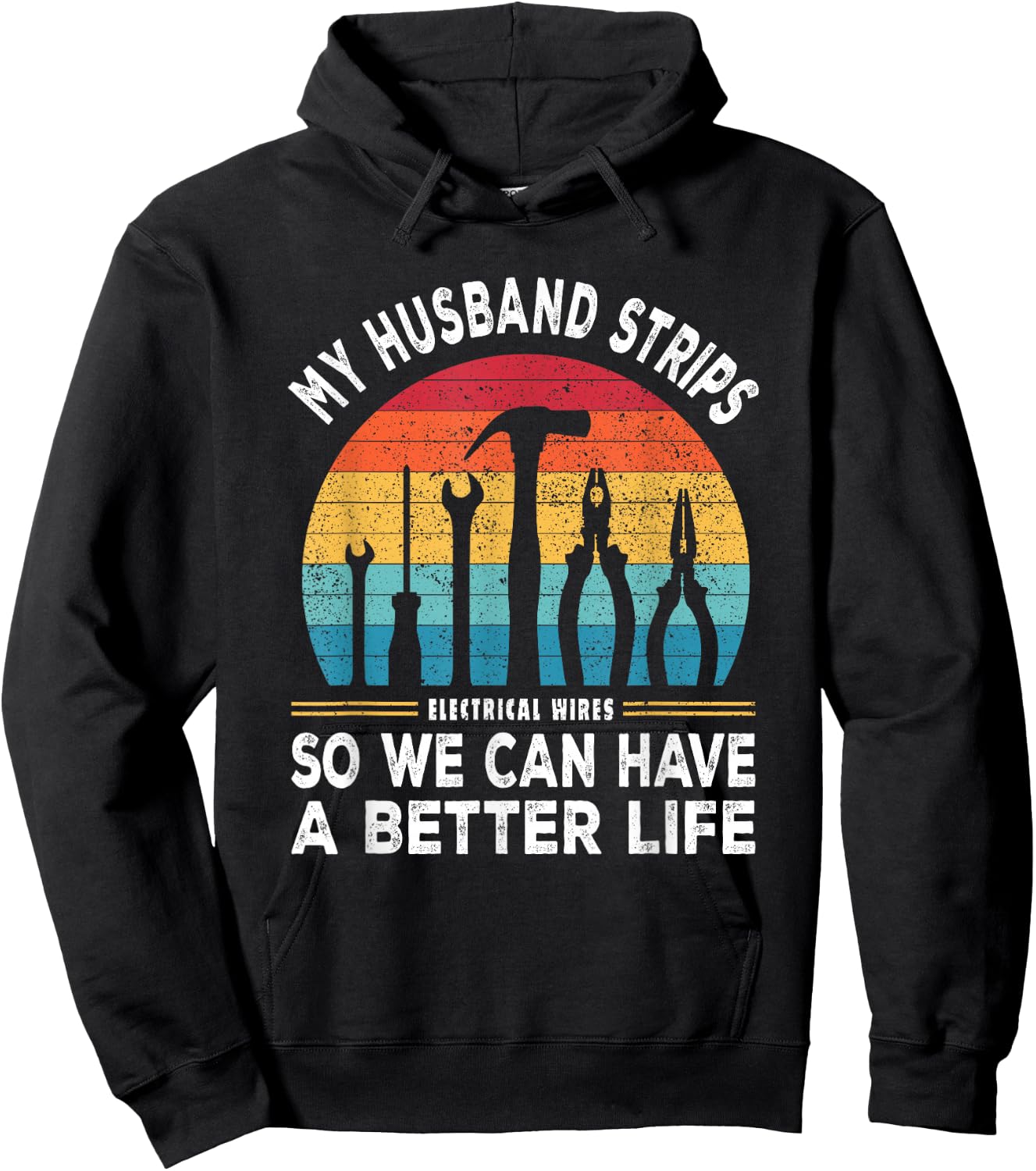 My Husband Strips Wires Lineman and Funny Electrician Hoodie - Hoodie | Black