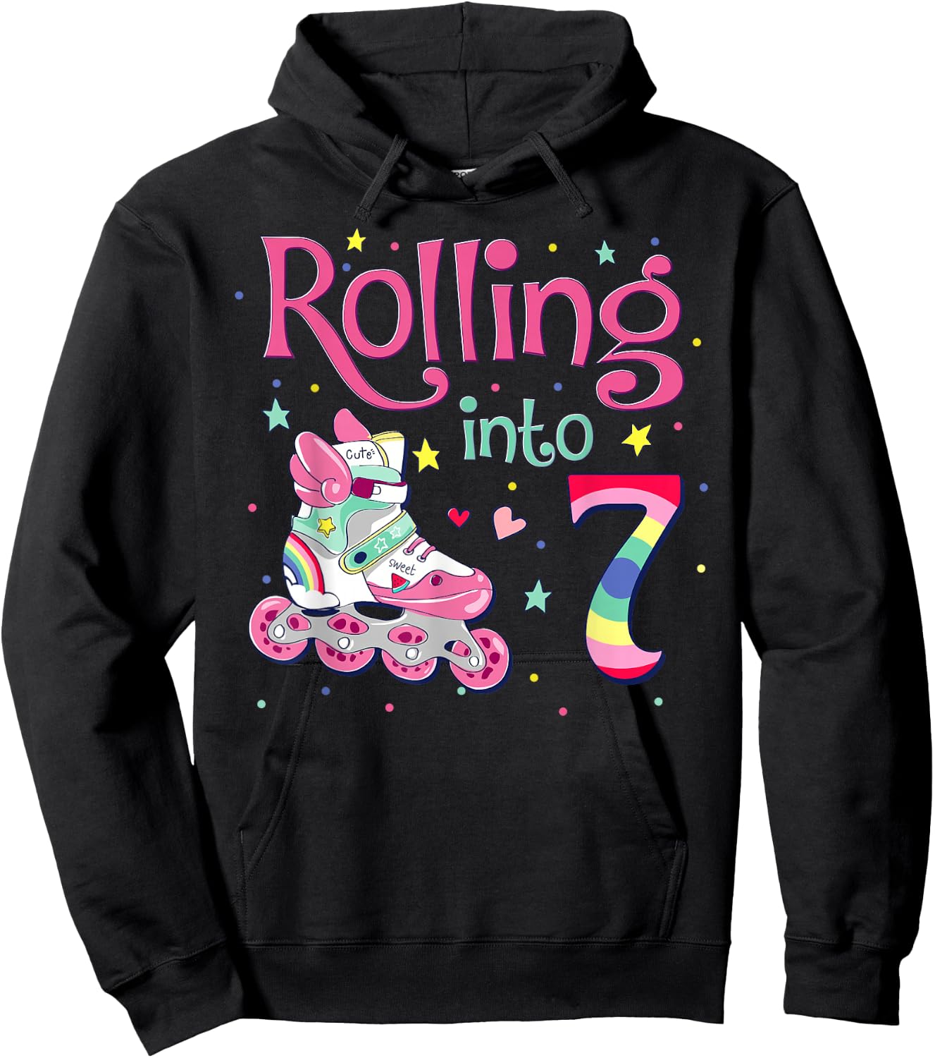 7th Bday Rolling Into 7 Birthday Girl Roller Skate Party Hoodie - Hoodie | Black