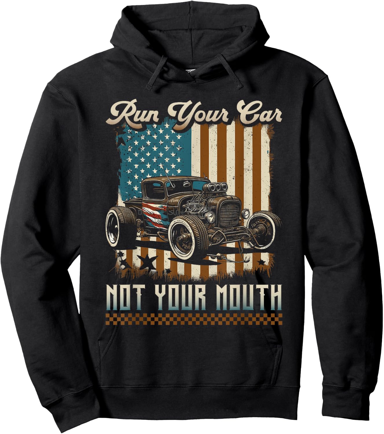 Hot Rod Racing American Flag, Run Your Car Patriotic Rat Rod Men Hoodie - Hoodie | Black