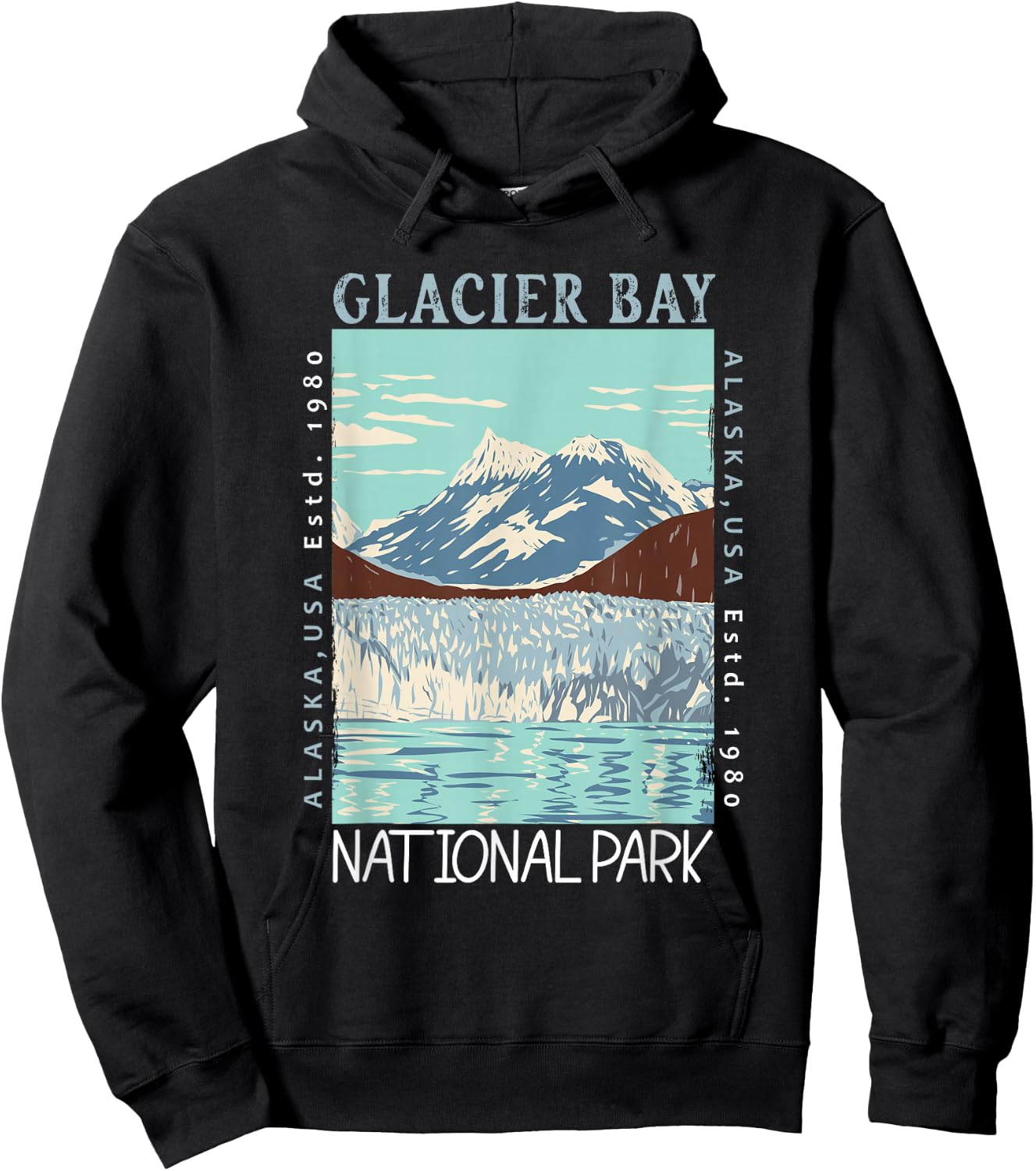 Glacier Bay National Park Alaska Distressed Vintage Hoodie - Hoodie | Black