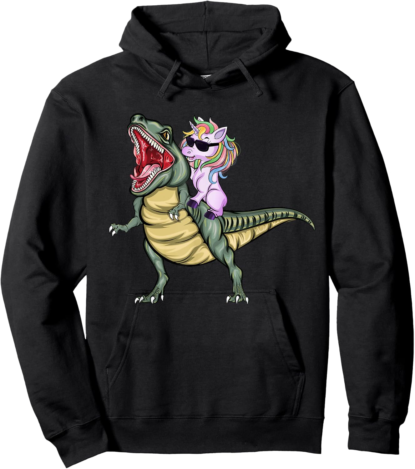 Unicorn Riding Dinosaur T Rex Halloween Kids Girls Boys Hoodie - Hoodie | Black