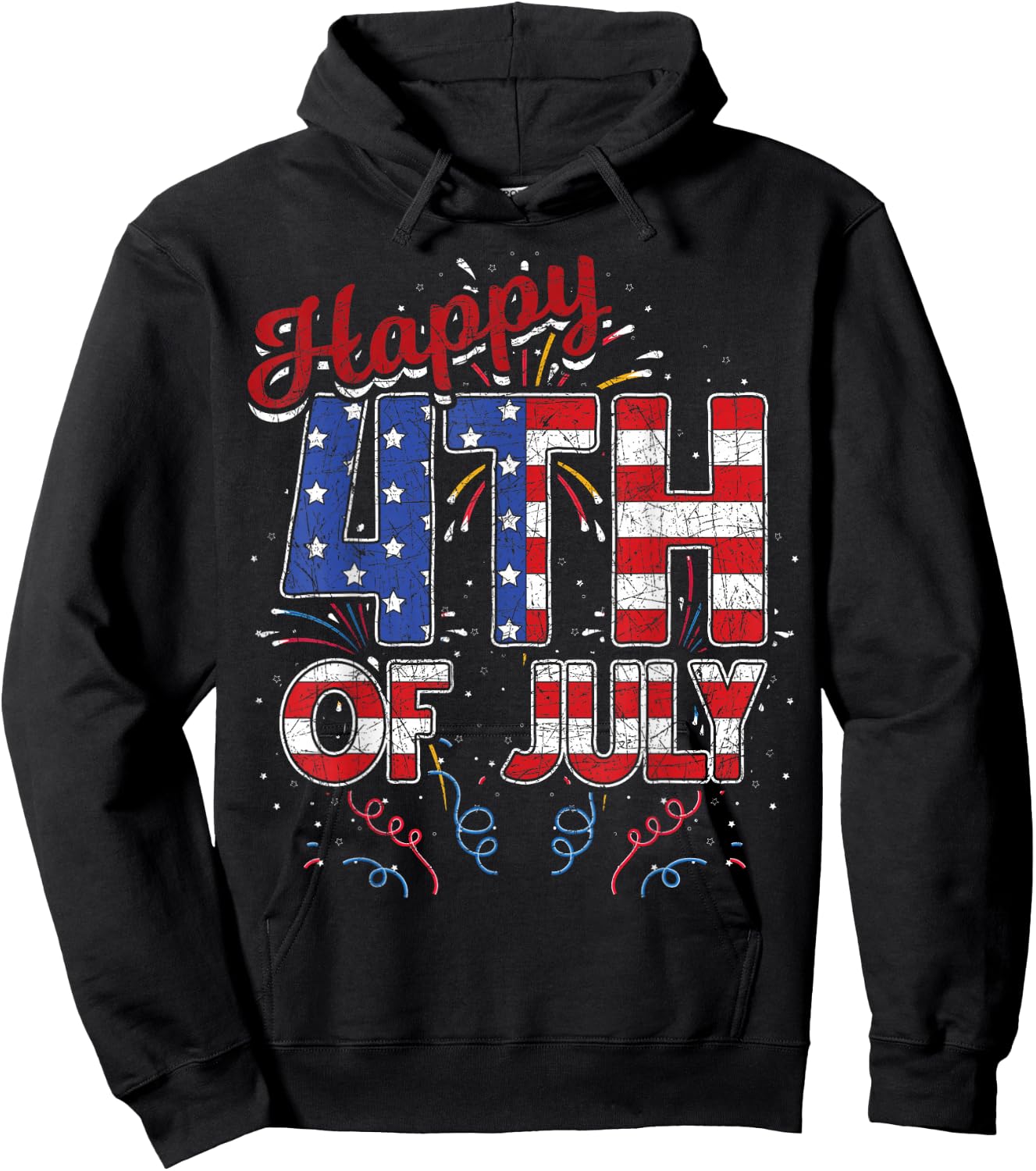 Fireworks Happy 4th of July US Flag American 4th of July Hoodie - Hoodie | Black