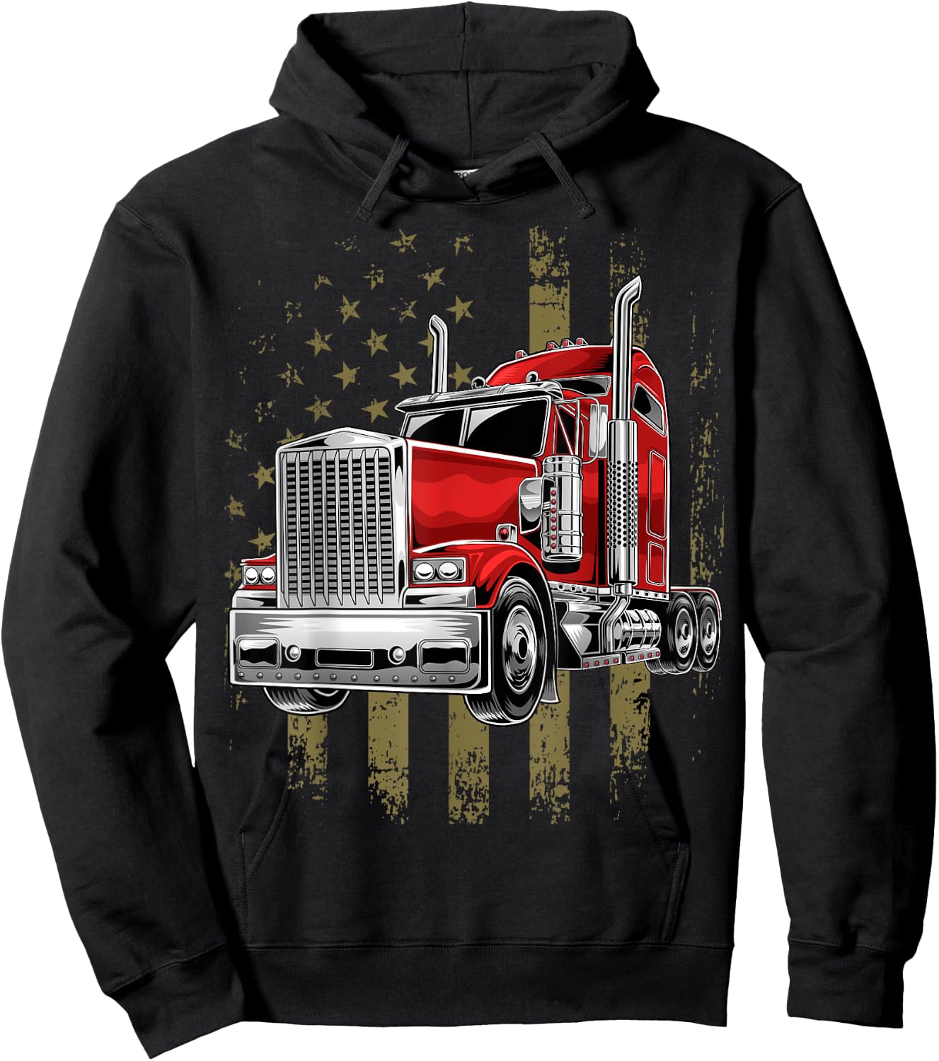 Patriotic Truck Driver American Flag Shirt Trucker Gifts Men Hoodie - Hoodie | Black