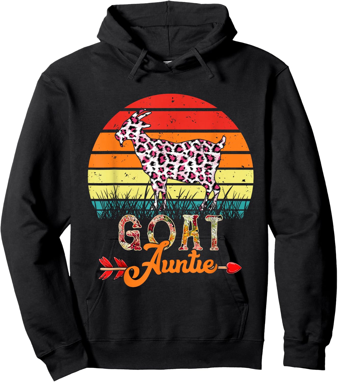 Vintage Retro Goat Auntie Flowers Leopard Goat Mother's Day Hoodie - Hoodie | Black