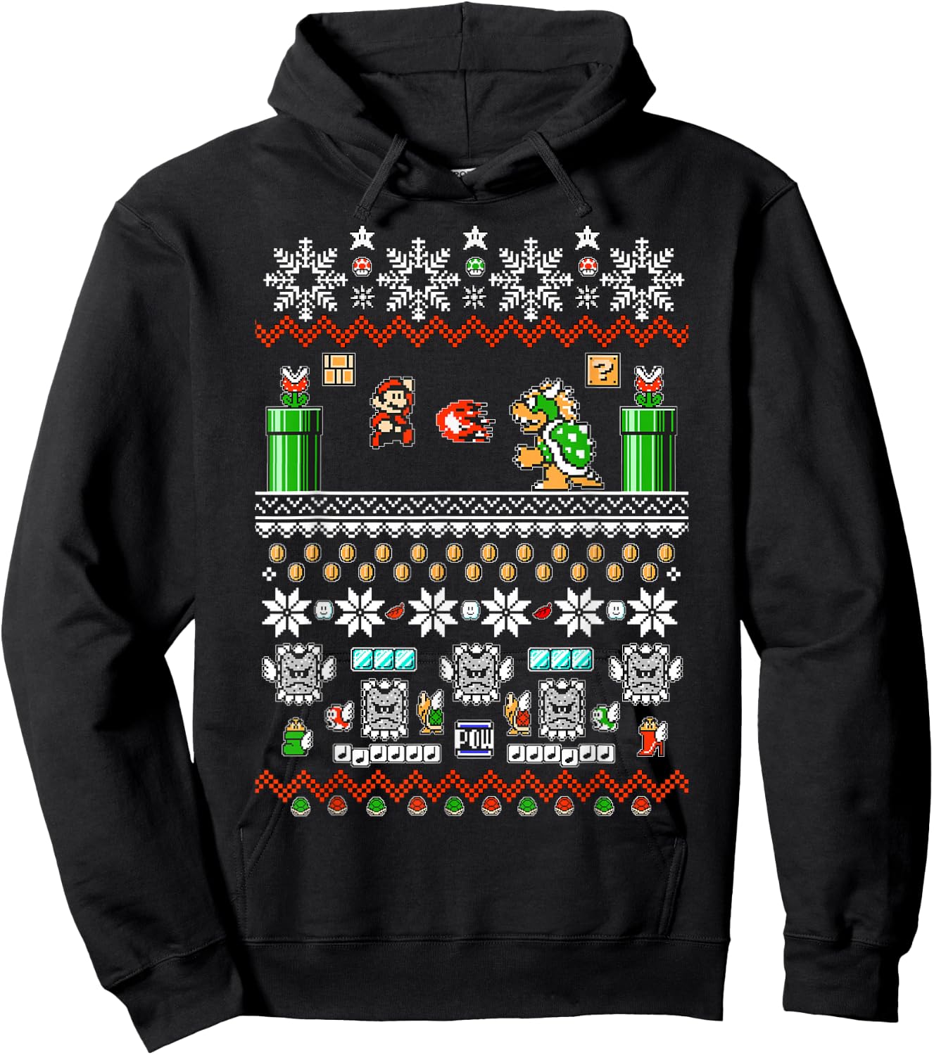 Super Mario and Bowser Game Play Ugly Christmas Design Hoodie - Hoodie | Black