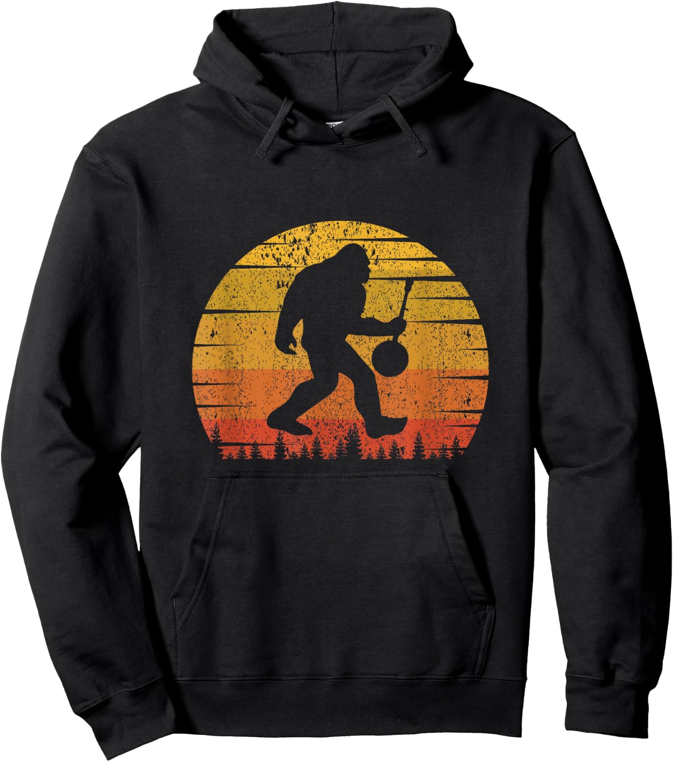 Vintage Retro Sunset Funny Bigfoot Banjo Player Hoodie - Hoodie | Black