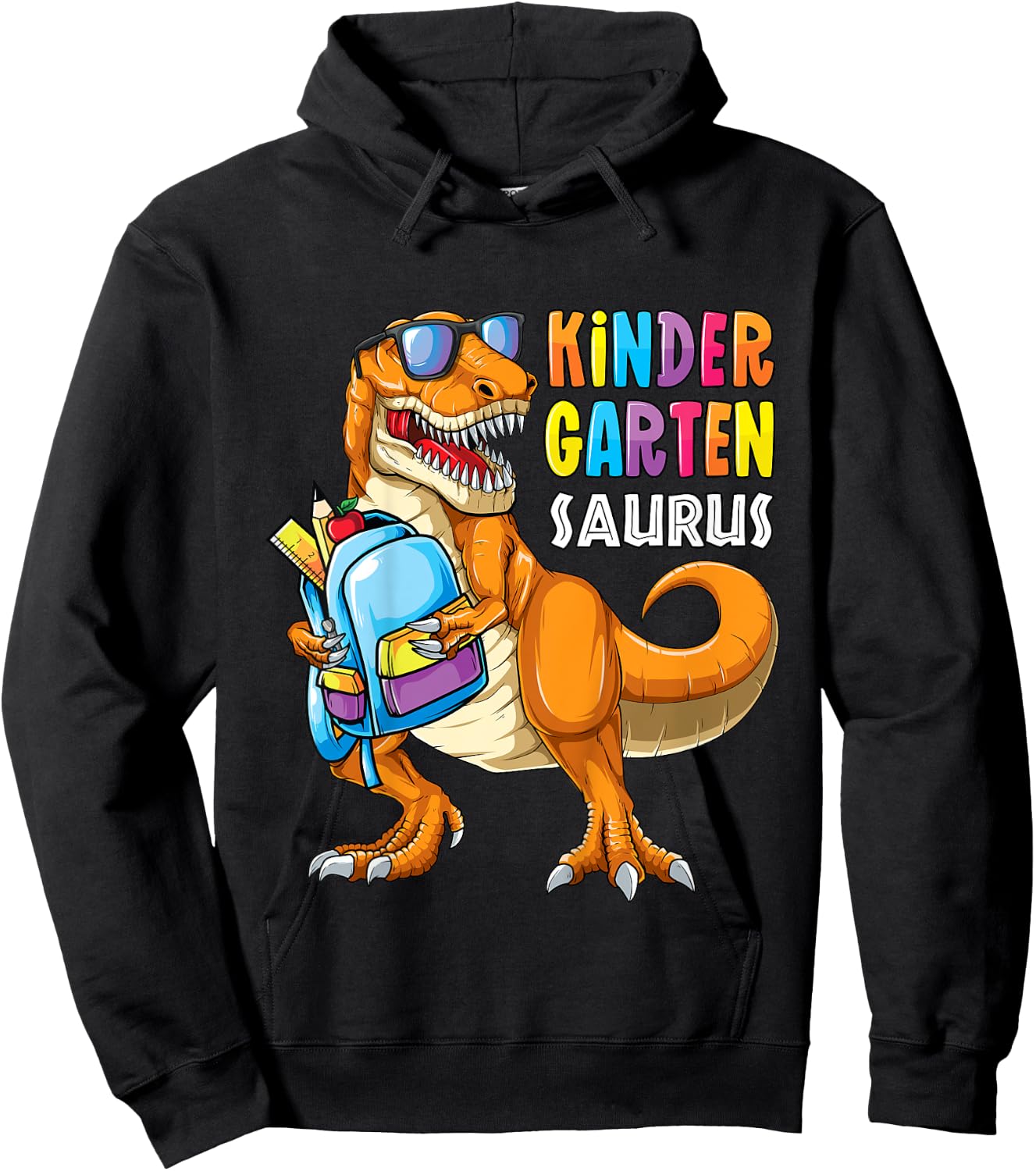 Kids First Day of Kindergarten Saurus T Rex Back to School Boys Hoodie - Hoodie | Black