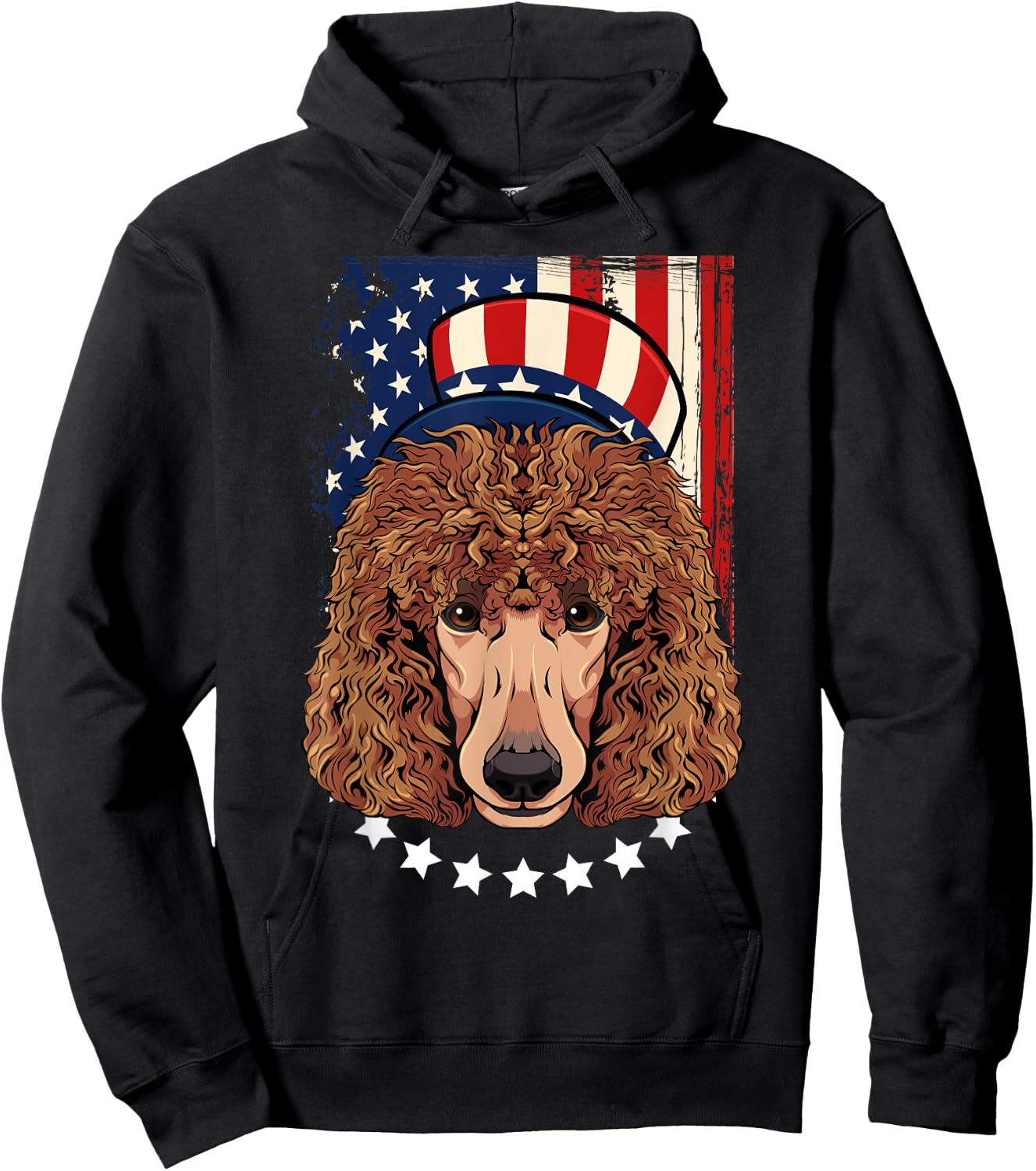 Patriotic Brown Poodle 4th Of July Dog American Flag Hat Hoodie - Hoodie | Black