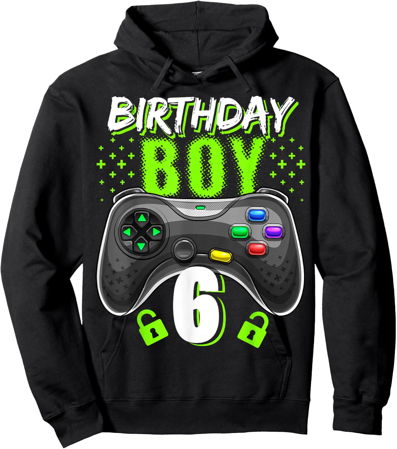 Birthday Boy 6 Video Game Controller Gamer 6th Birthday Gift Hoodie - Hoodie | Black