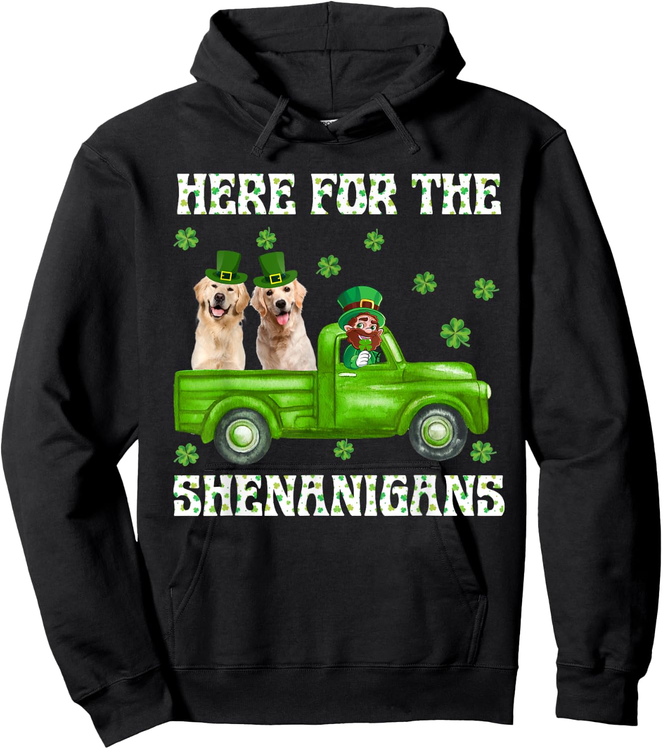 Here For The Shenanigans Golden Retriever St Patrick's Day Hoodie - Hoodie | Black