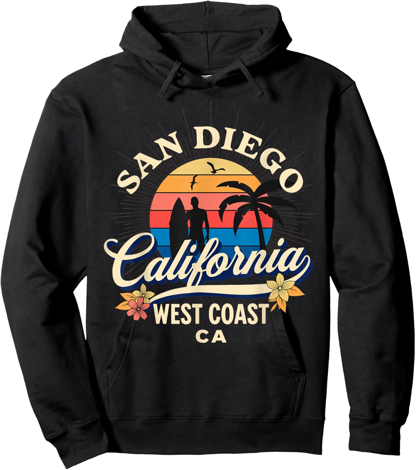 San Diego California Beach Surf Summer Vacation Vintage Hoodie - Hoodie | Black