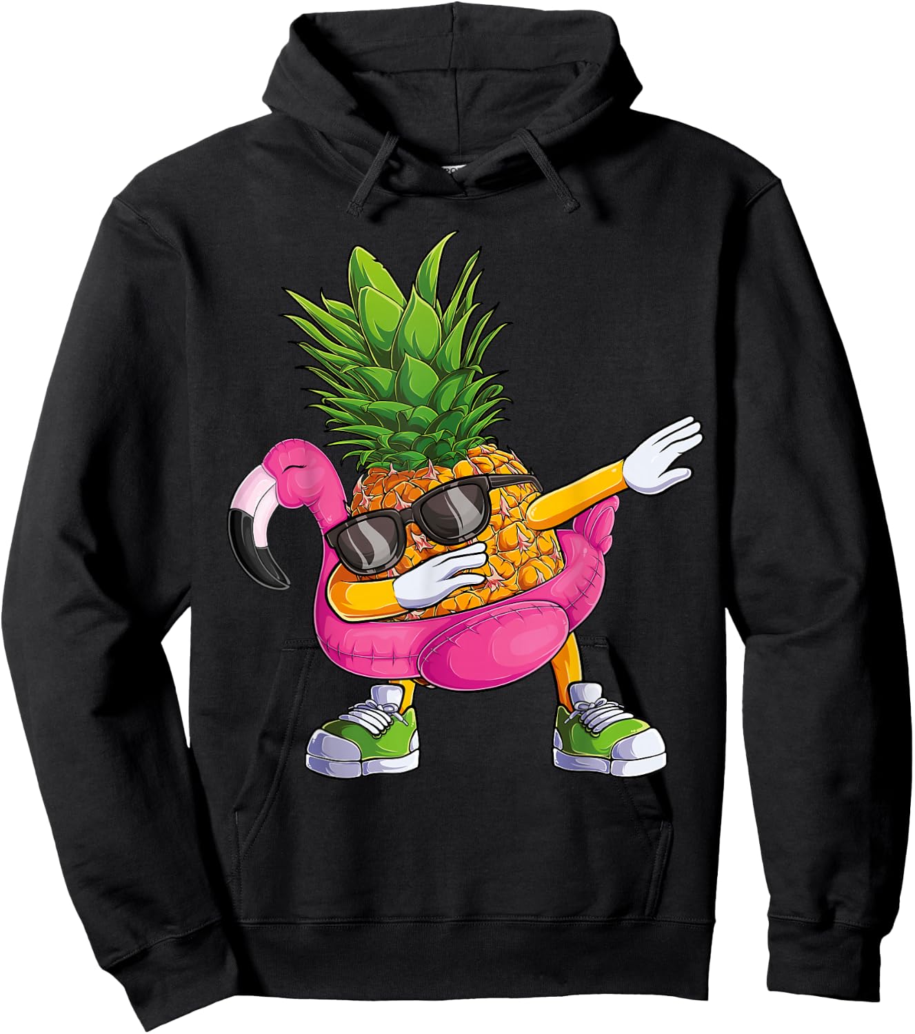 Dabbing Pineapple Flamingo Tropical Aloha Beach Hawaiian Hoodie - Hoodie | Black